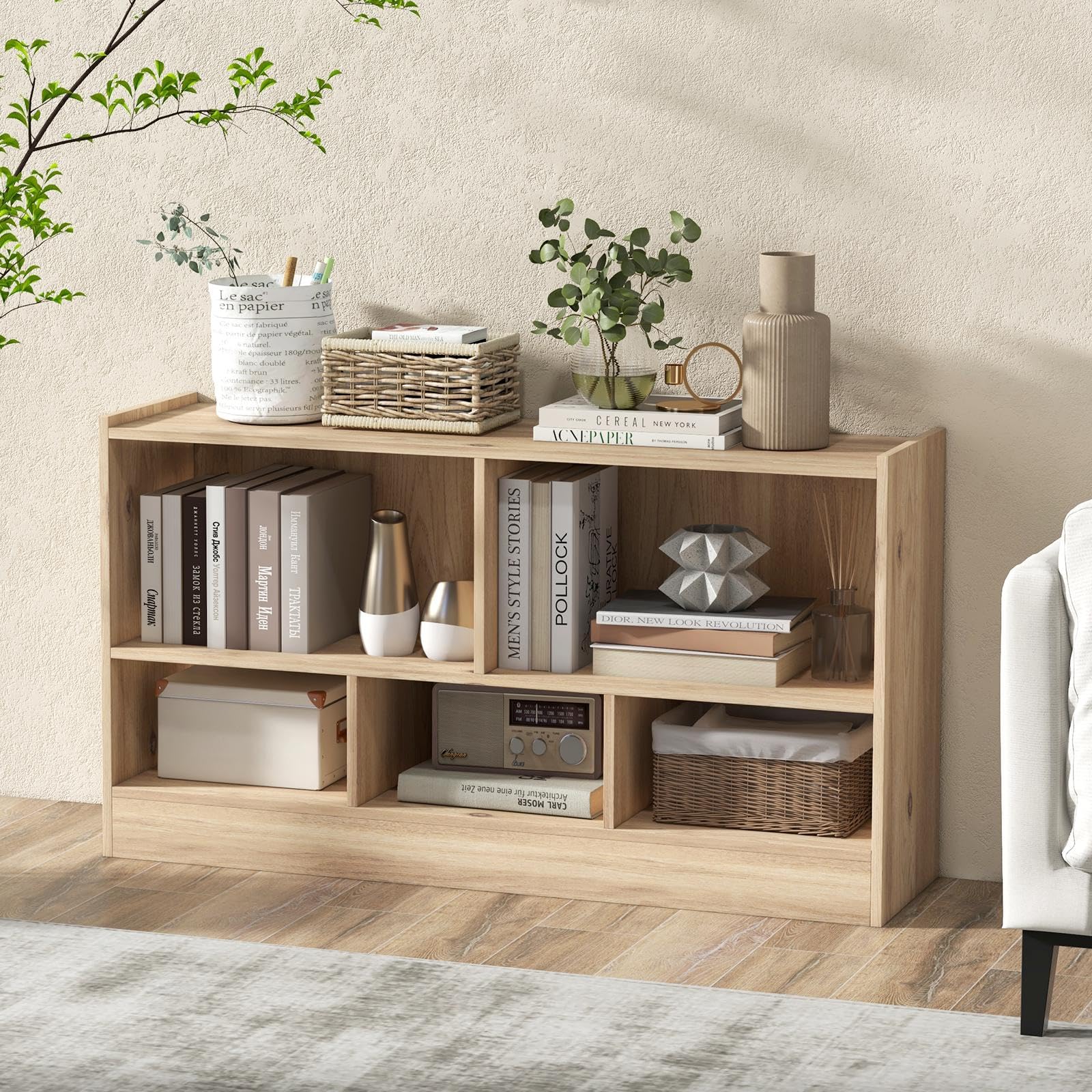 komfotteu-spielzeugschrank-kinderregal-holz-111-x-30-x-61-5-cm-natur-mit-5-f-che image 7