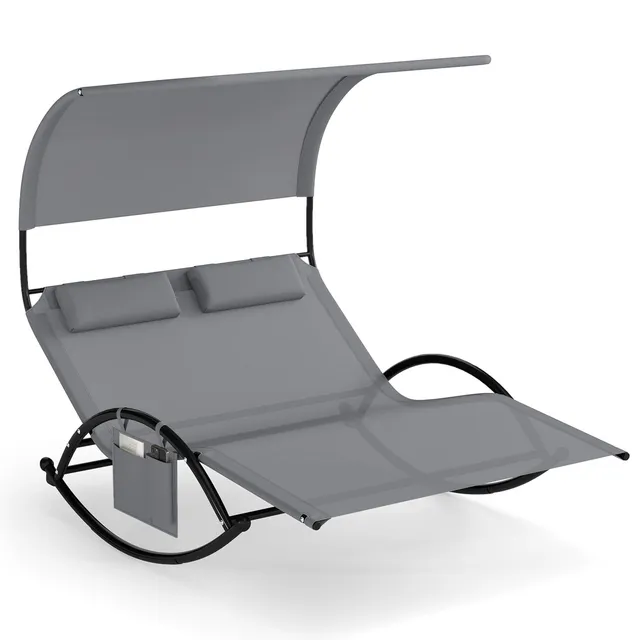 komfotteu-doppel-sonnenliege-mit-schaukel-2-sitzer-metall-textilene-grau image 1
