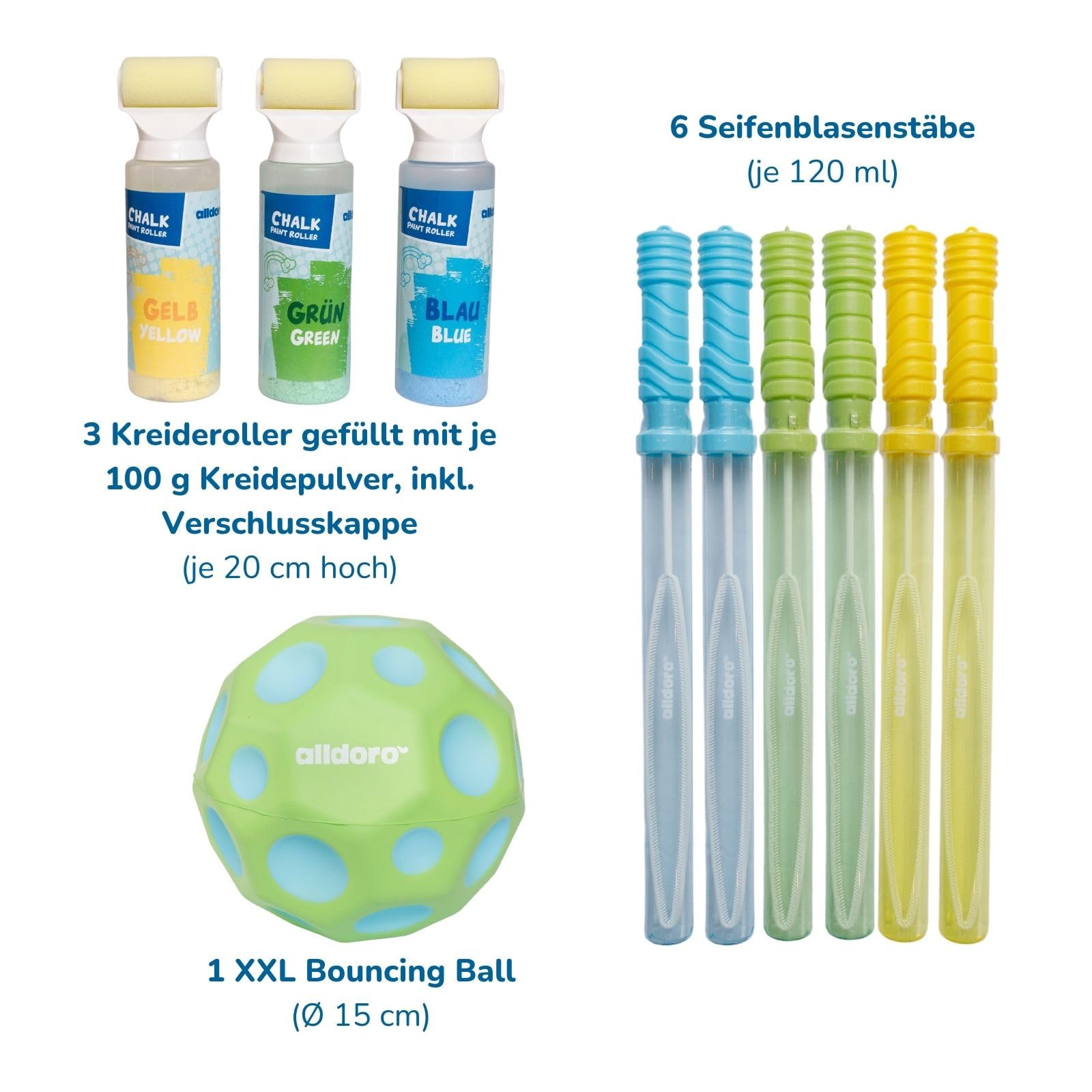 alldoro-xxl-outdoor-spielspa-set-3-kreideroller-6-seifenblasenschwerter-bouncing image 6