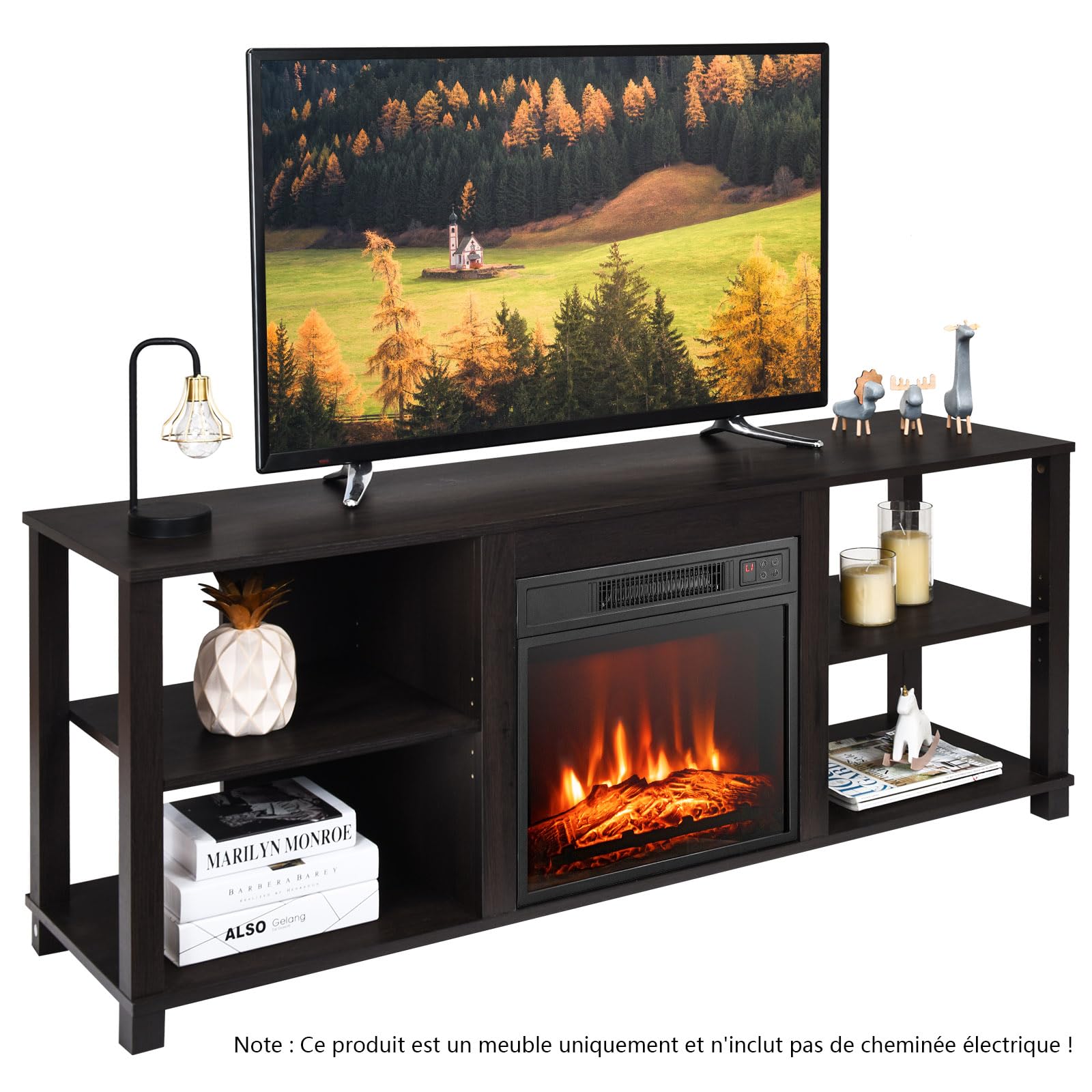komfotteu-tv-m-bel-150x40x58-cm-mit-kaminfach-schwarz-braun image 2