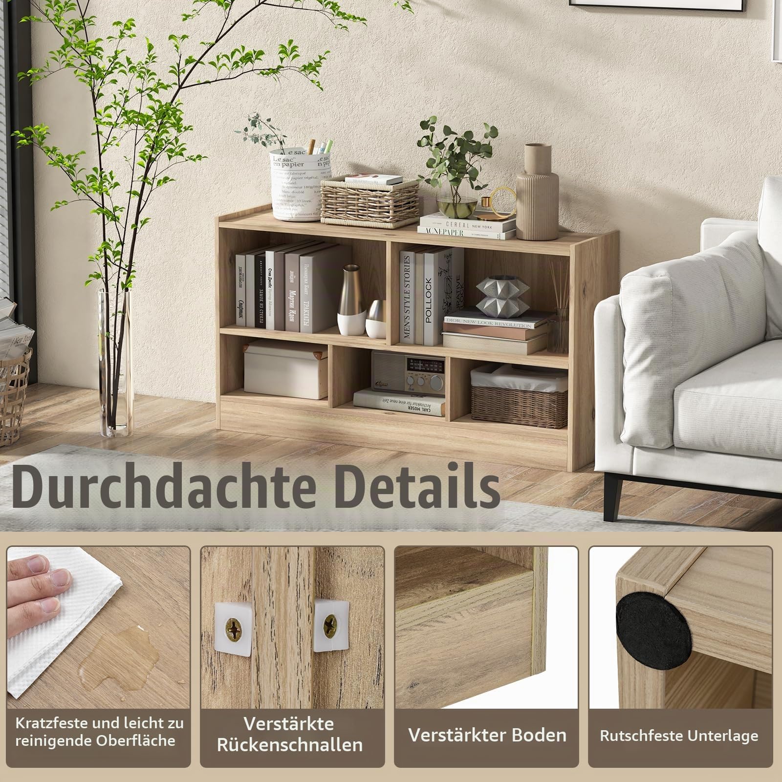komfotteu-spielzeugschrank-kinderregal-holz-111-x-30-x-61-5-cm-natur-mit-5-f-che image 5