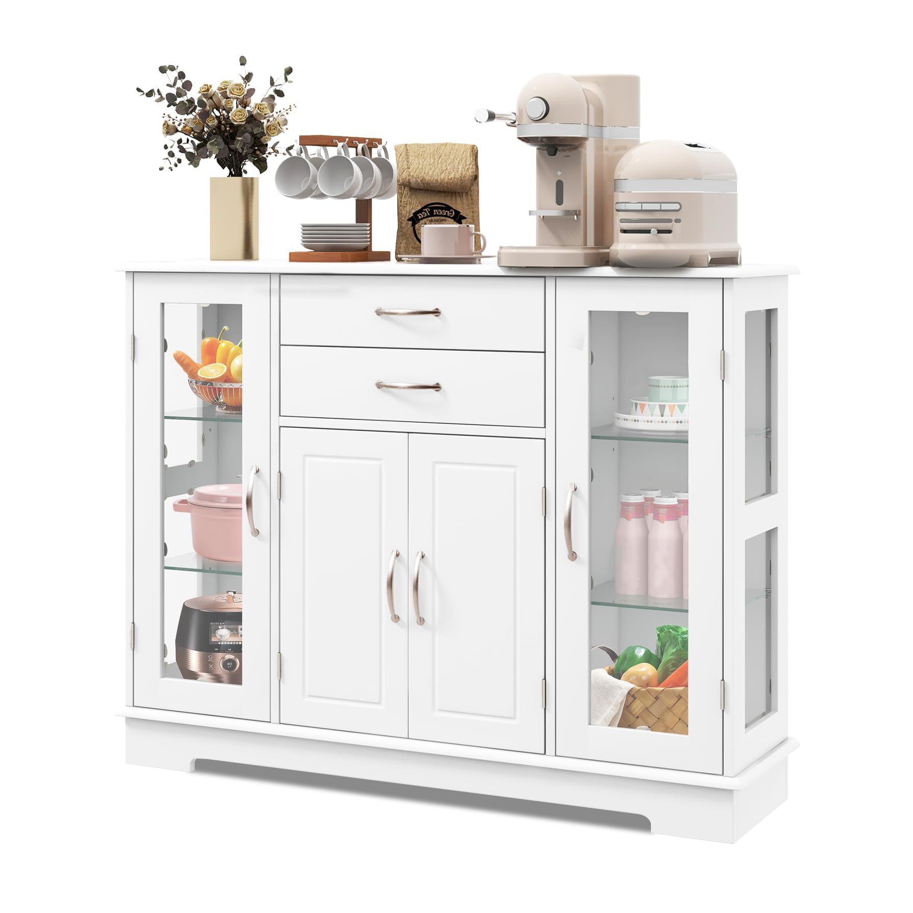 komfotteu-sideboard-wei-mit-glast-ren-und-schubladen-107-x-30-x-82-cm image 1