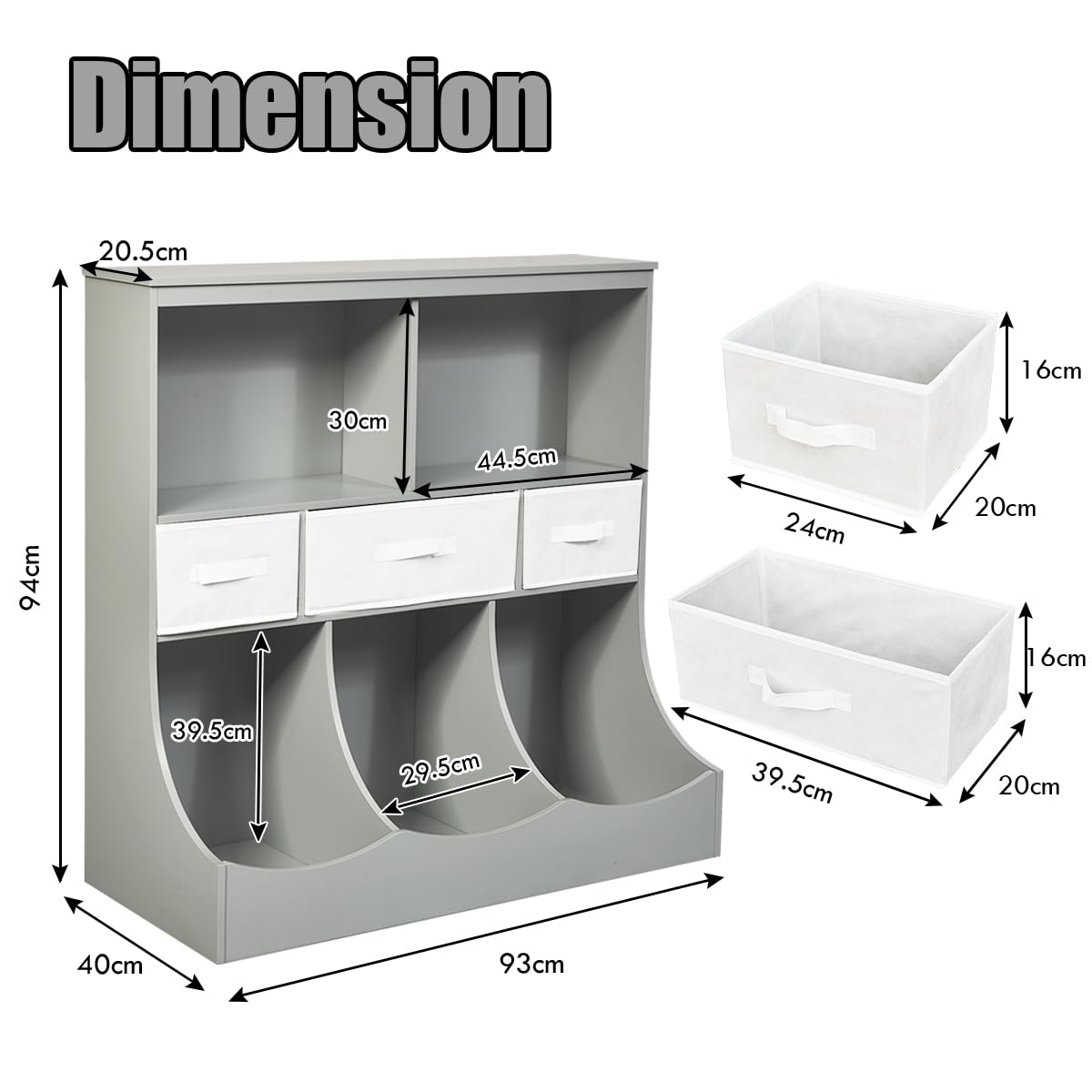 komfotteu-spielzeugregal-grau-93x40x93-cm-mit-3-schubladen image 3