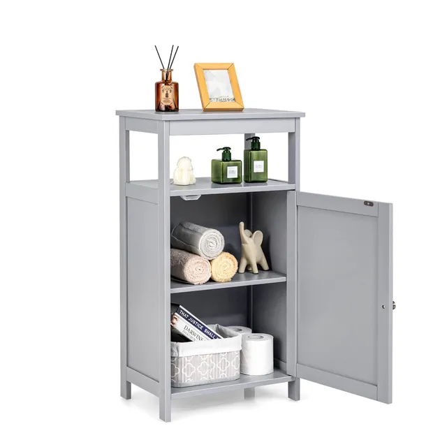 komfotteu-badezimmerschrank-45x30x84-cm-mit-offenem-regal-badschrank-wei-mit-ver image 1