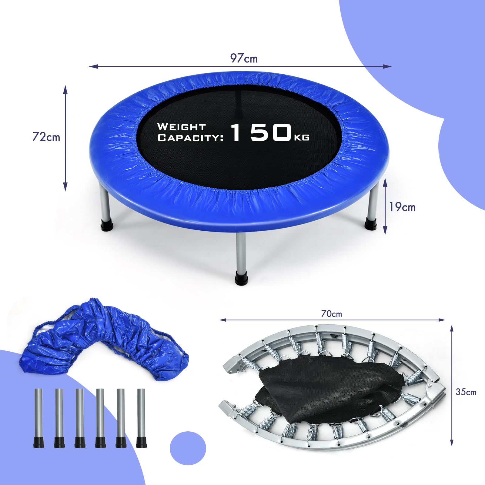 komfotteu-mini-trampolin-96-cm-klappbar-bis-150-kg-fitness-kinder image 3