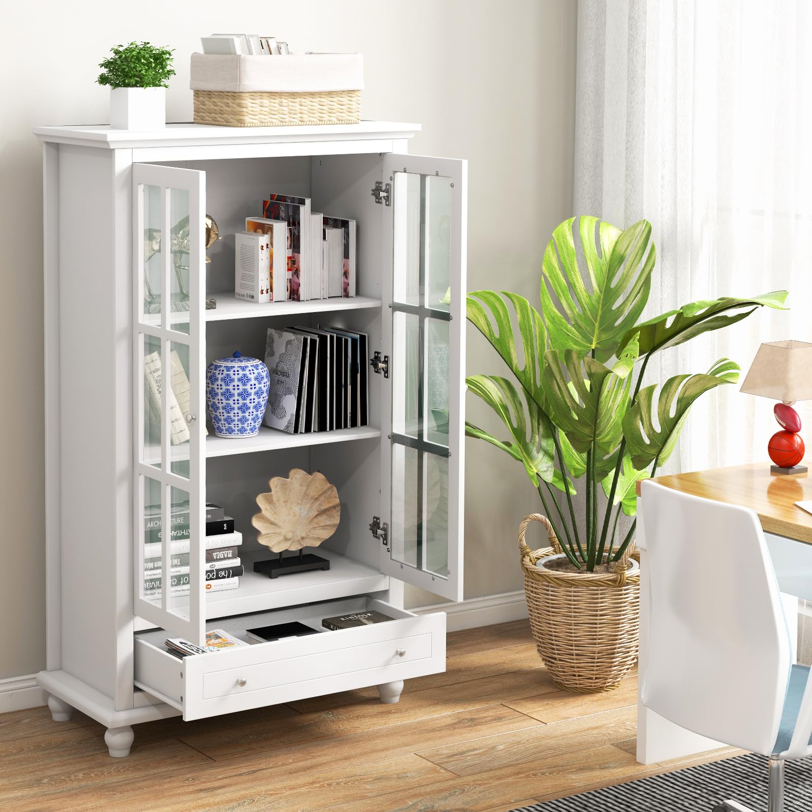 komfotteu-b-cherschrank-4-stufiger-vitrinenschrank-mit-t-ren-und-schublade image 2