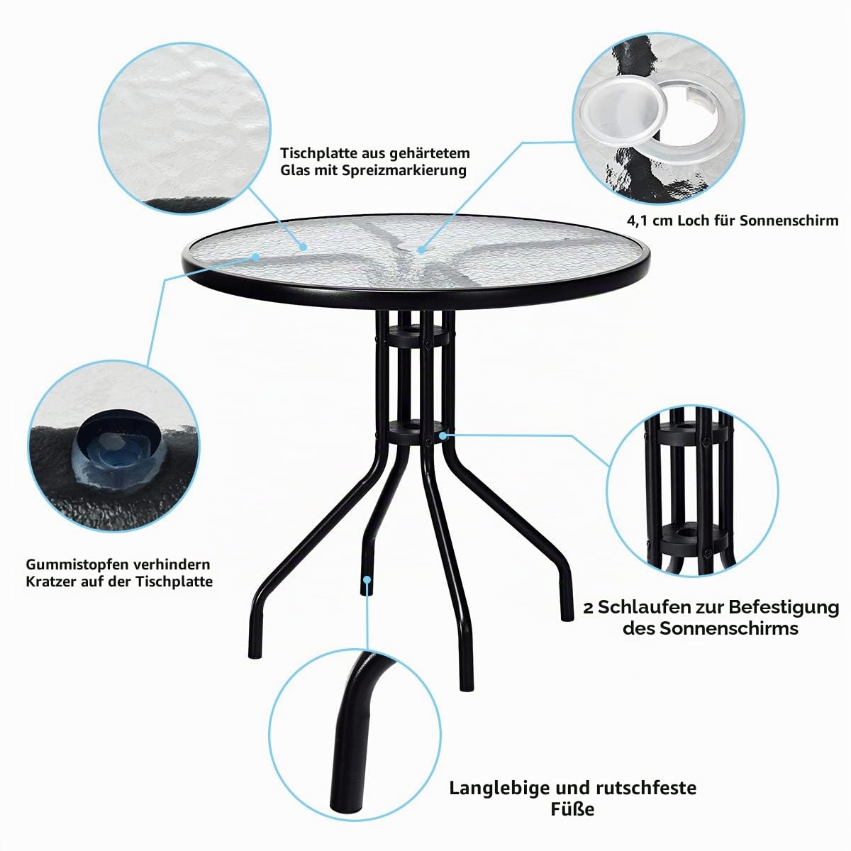 komfotteu-balkontisch-rund-70x70x71-cm-bistrotisch-mit-glasplatte image 4