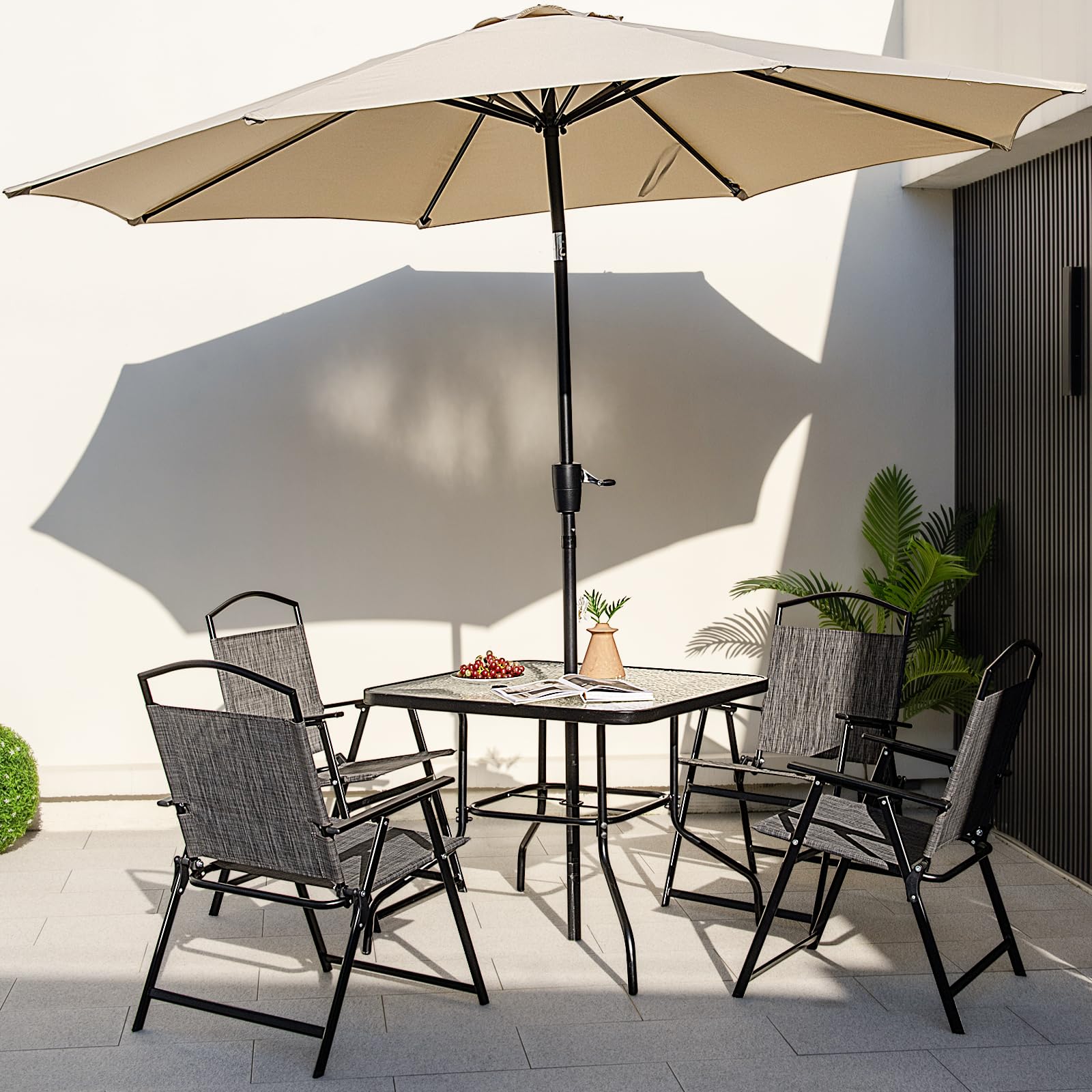 komfotteu-5-teiliges-gartenm-bel-set-mit-glastisch-und-4-textilene-klappst-hlen image 2
