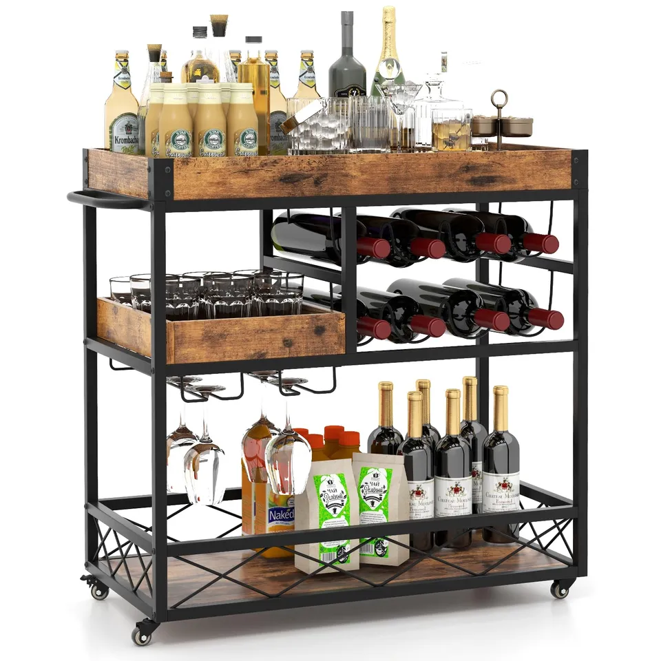 komfotteu-servierwagen-k-chenwagen-mit-abnehmbarem-tablett-8-weinregalen-glashal image 1