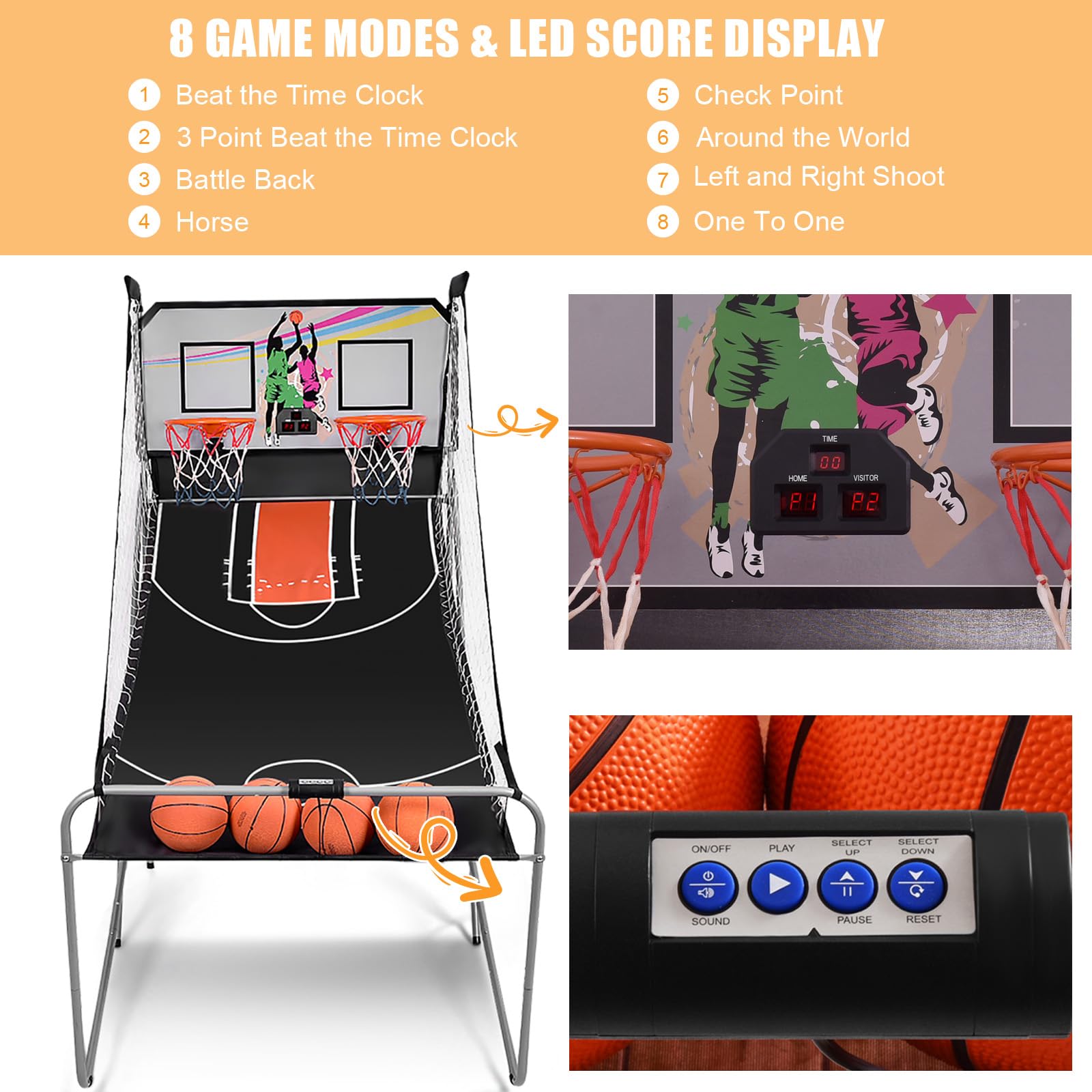 komfotteu-basketballautomat-klappbar-mit-2-k-rben-grau image 3