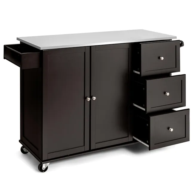 komfotteu-k-cheninsel-mit-edelstahl-arbeitsplatte-135x45-5x91-5cm-braun image 1