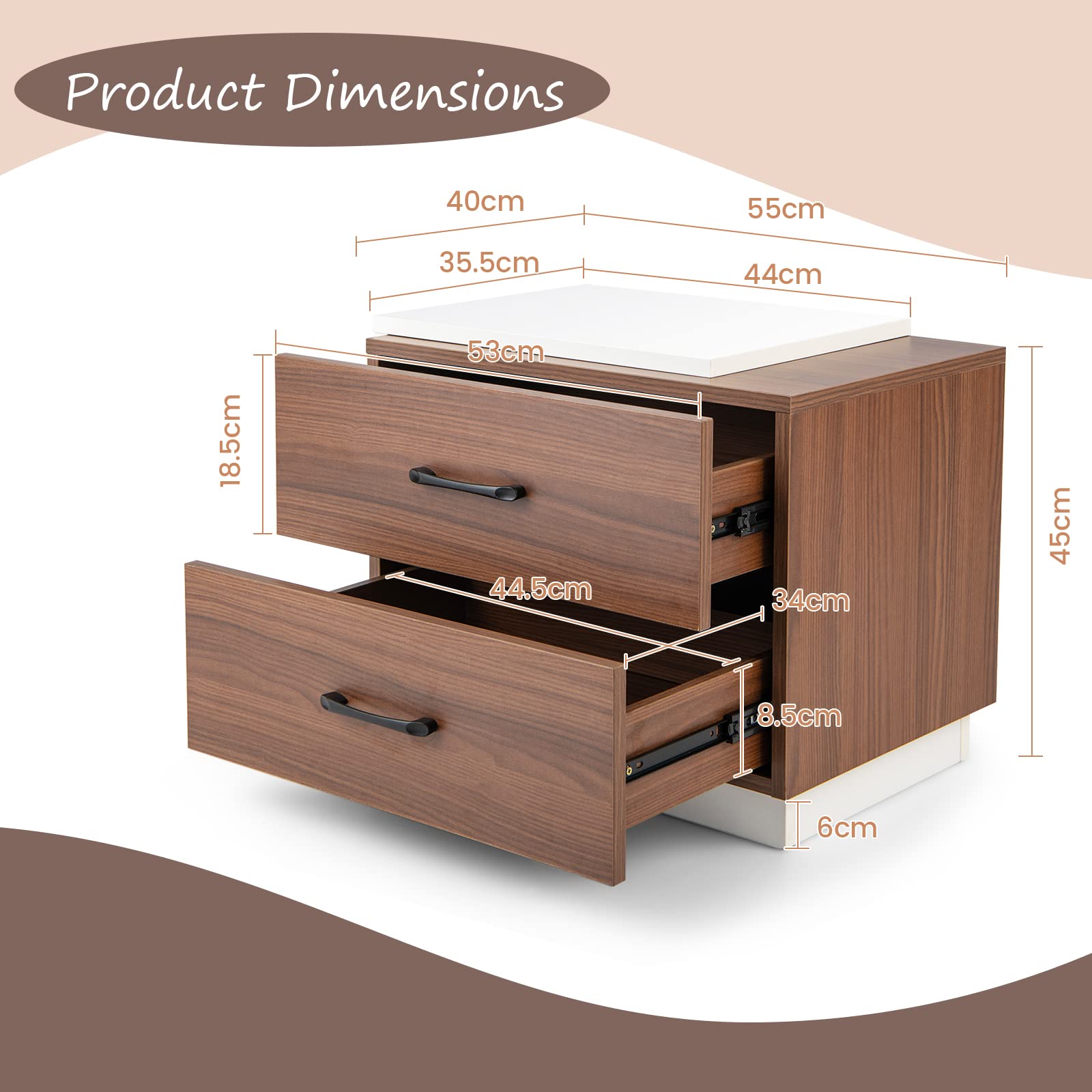 komfotteu-nachttisch-holz-mit-2-schubladen-55-x-40-x-45-cm image 3
