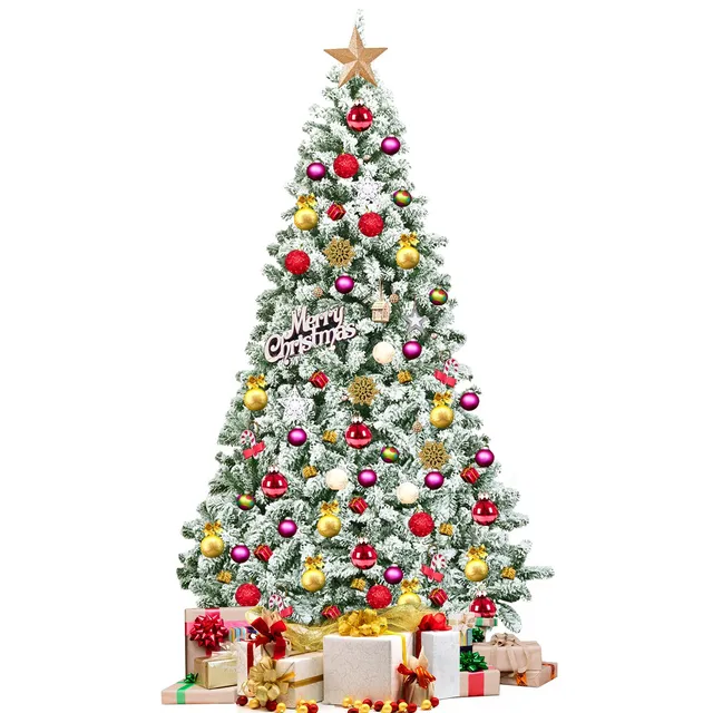 komfotteu-k-nstlicher-weihnachtsbaum-225-cm-mit-schneeflocken-und-metallbasis image 1
