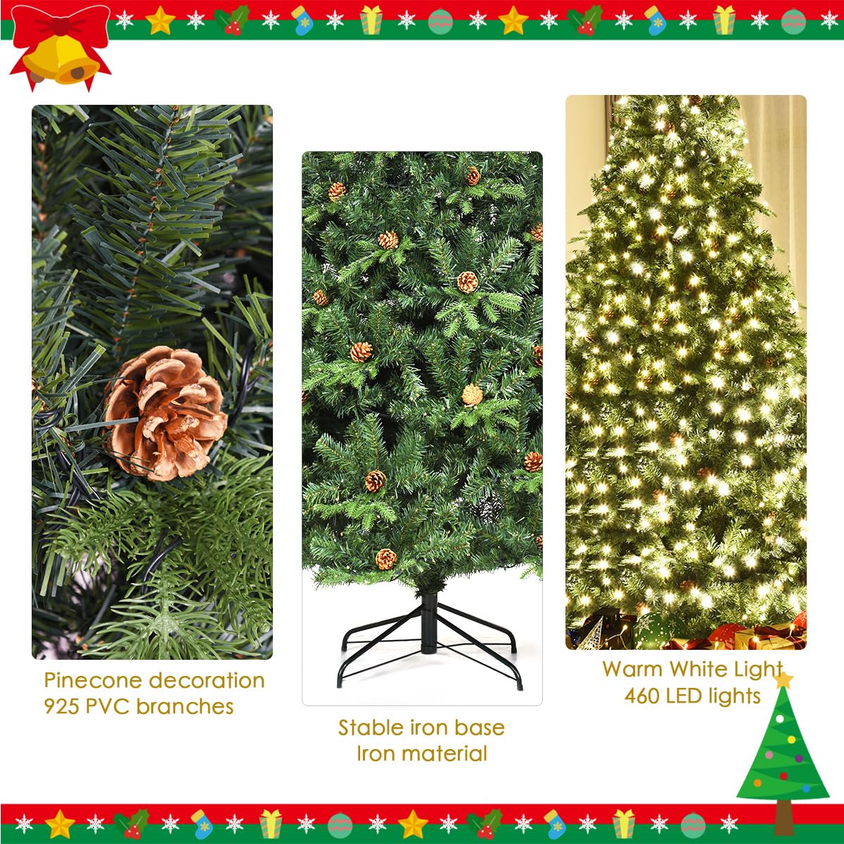 komfotteu-k-nstlicher-weihnachtsbaum-210-cm-mit-led-beleuchtung-und-tannenzapfen image 3