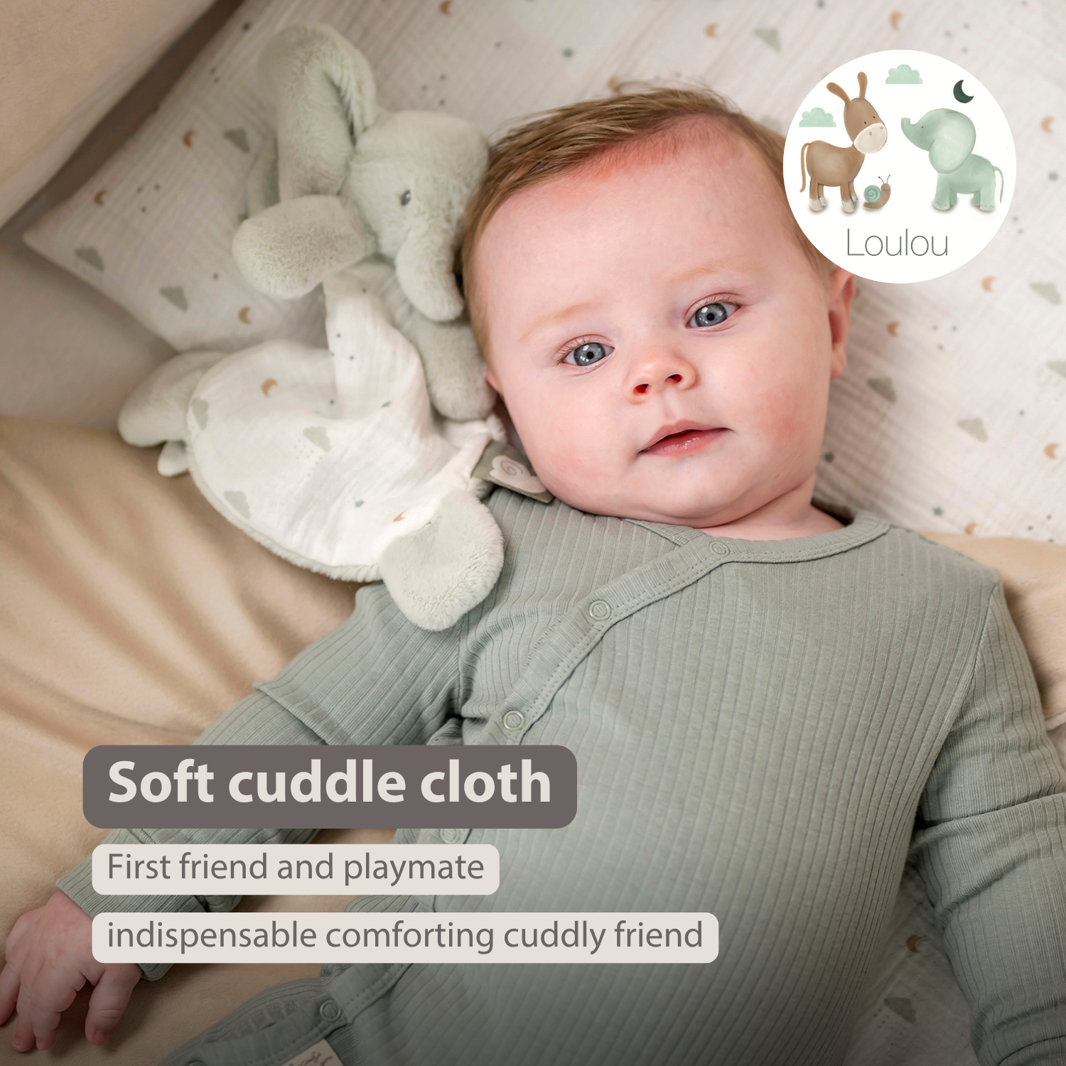 nattou-loulou-mini-kuscheltuch-elefant-25-cm-lindengr-n-ecru-aus-baumwolle image 2