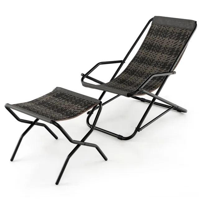 komfotteu-klappbares-rattan-strand-schaukelliege-set-mit-fu-ablage-grau image 1