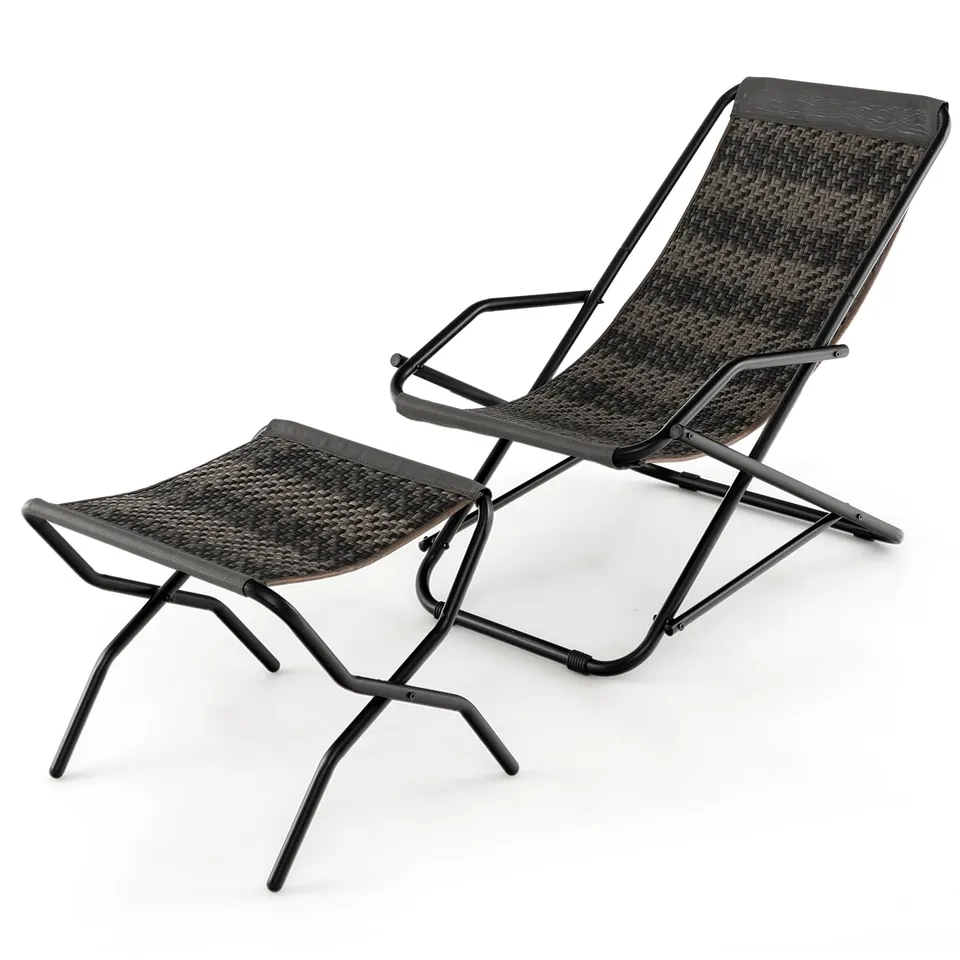 komfotteu-klappbares-rattan-strand-schaukelliege-set-mit-fu-ablage-grau image 1