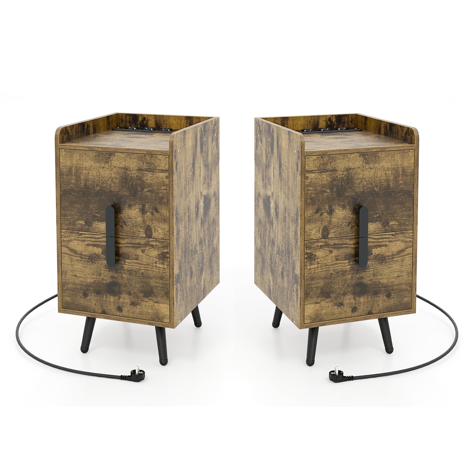 komfotteu-nachttisch-industrial-mit-ladestation-32x40x60-cm-2-schubladen image 1