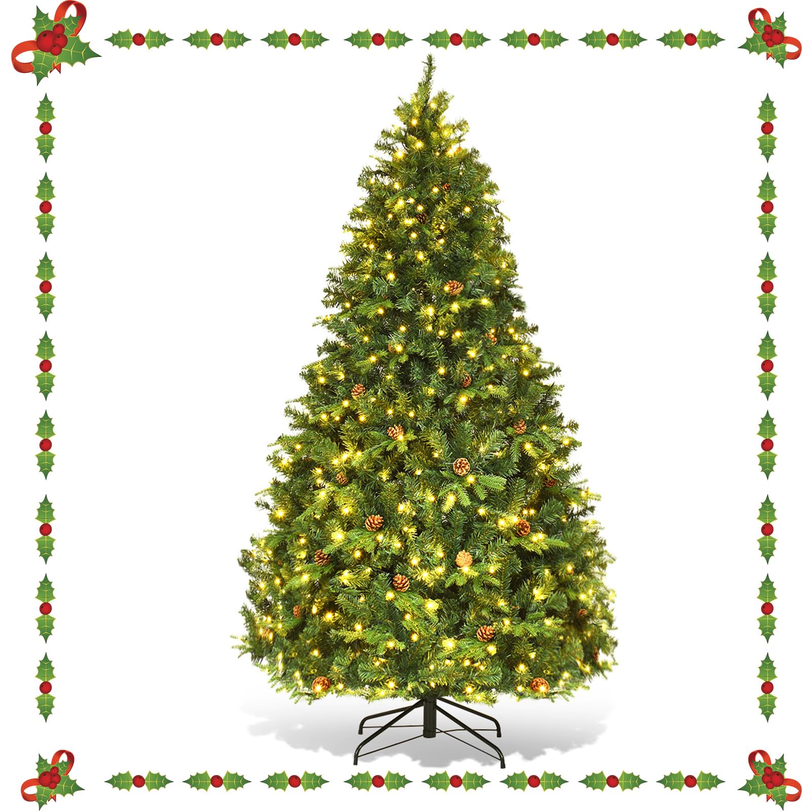 komfotteu-k-nstlicher-weihnachtsbaum-210-cm-mit-led-beleuchtung-und-tannenzapfen image 8