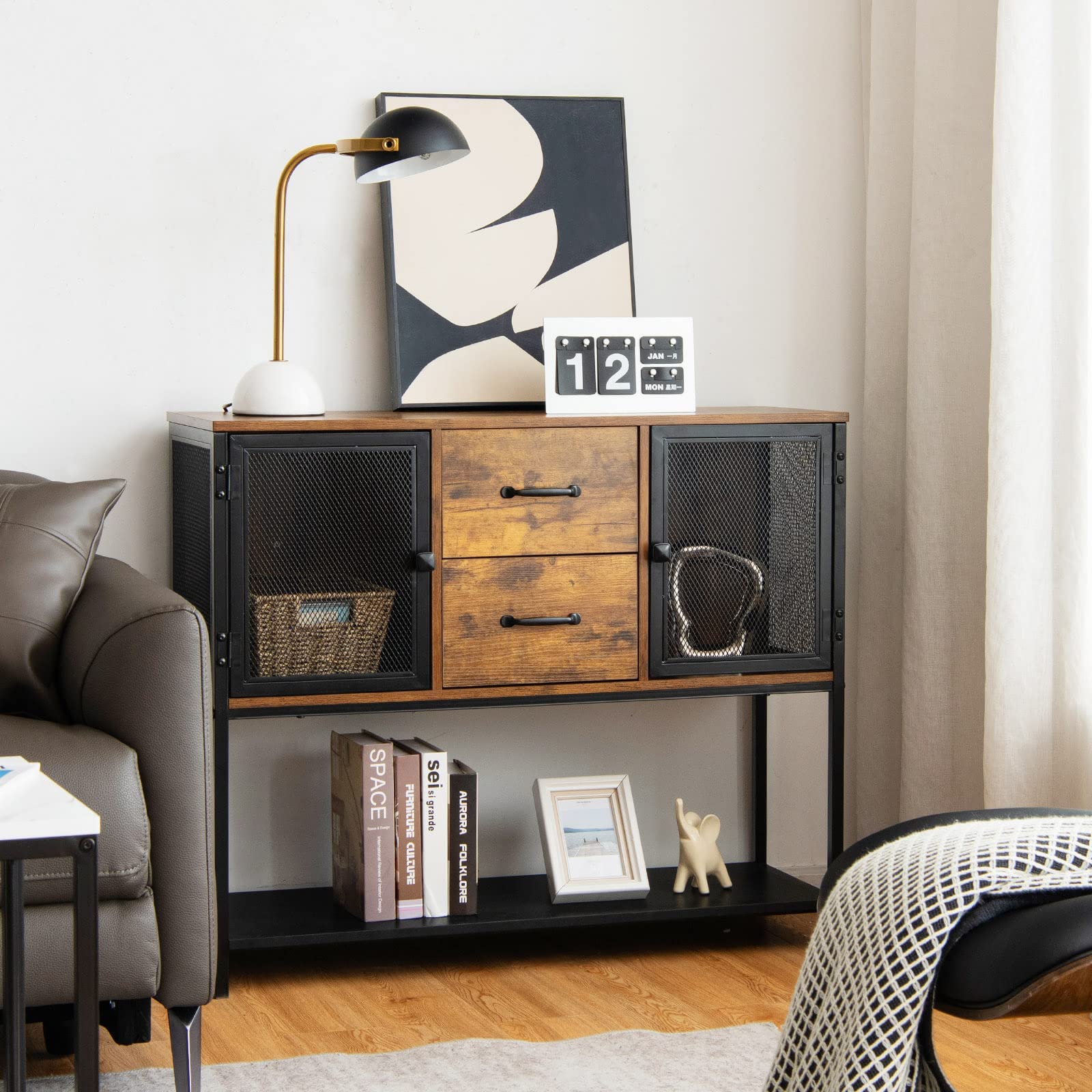 komfotteu-k-chenschrank-sideboard-industrie-100x35x85-cm-mit-gittert-ren image 2