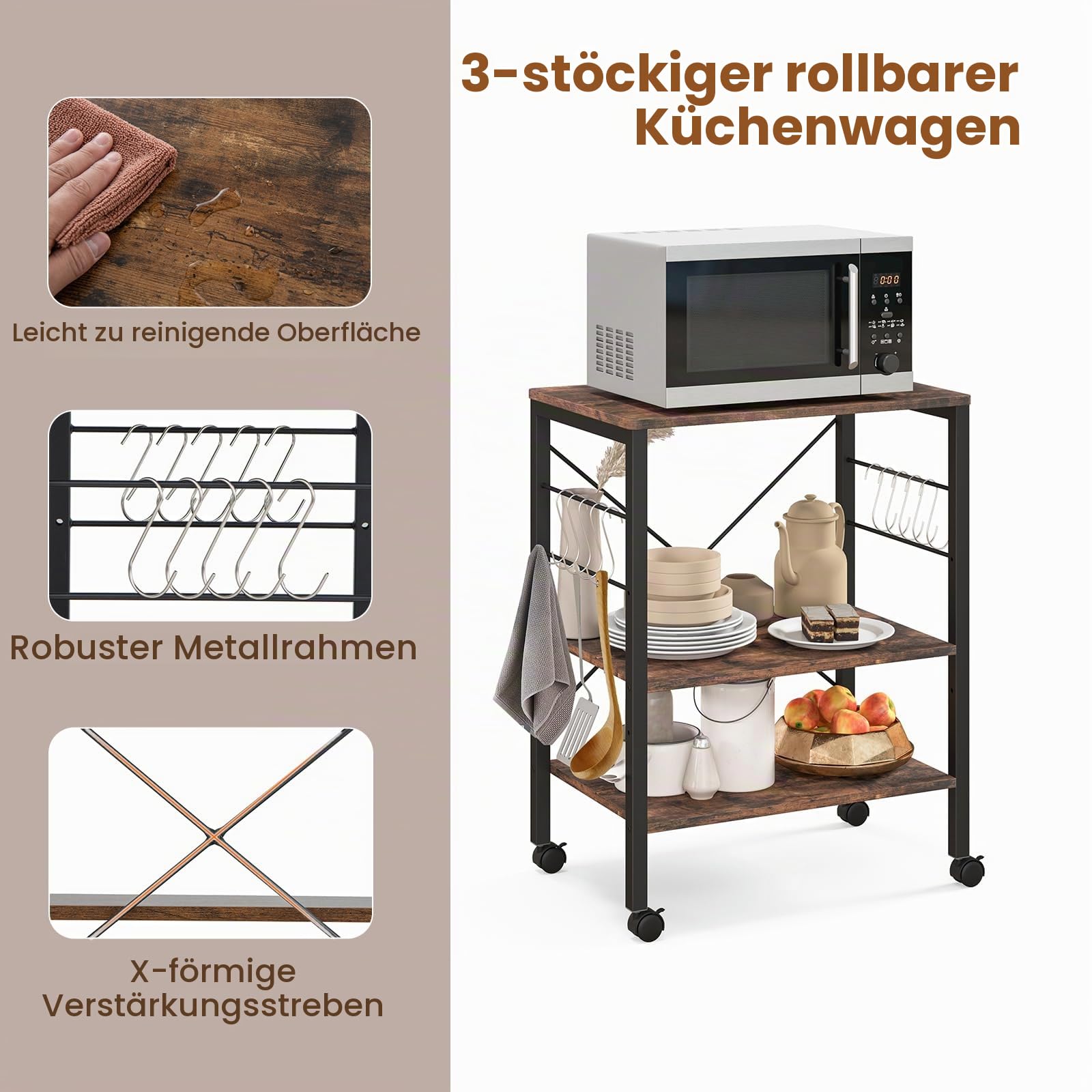 komfotteu-k-chenwagen-auf-rollen-3-ebenen-mikrowellenregal-industrie-holz-metall image 4