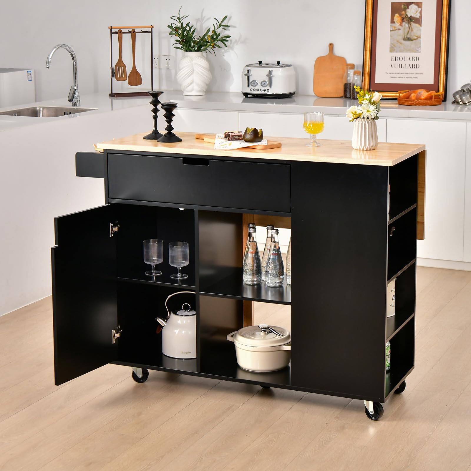 komfotteu-k-chenwagen-k-cheninsel-holz-mit-ausziehbarer-arbeitsplatte-schwarz image 7