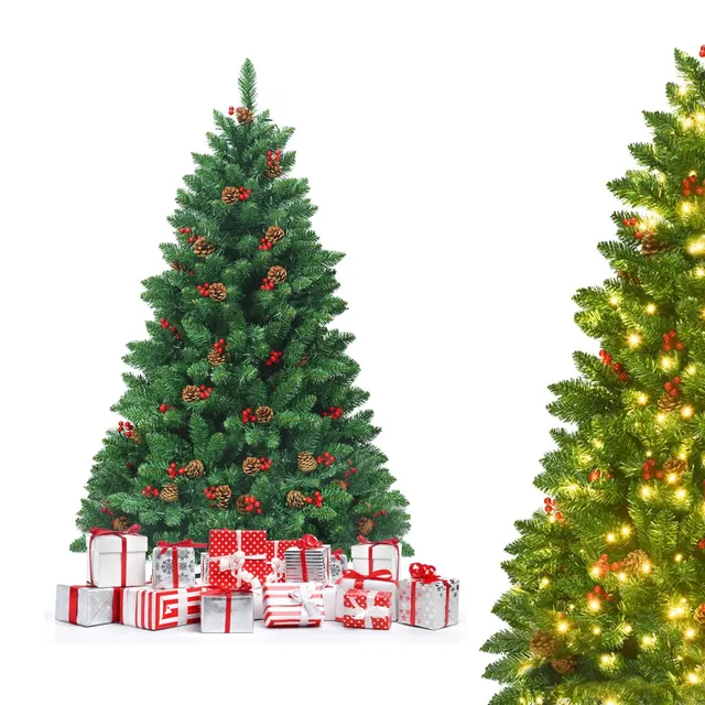 komfotteu-k-nstlicher-weihnachtsbaum-135-cm-mit-300-led-lichtern-tannenzapfen-un image 1