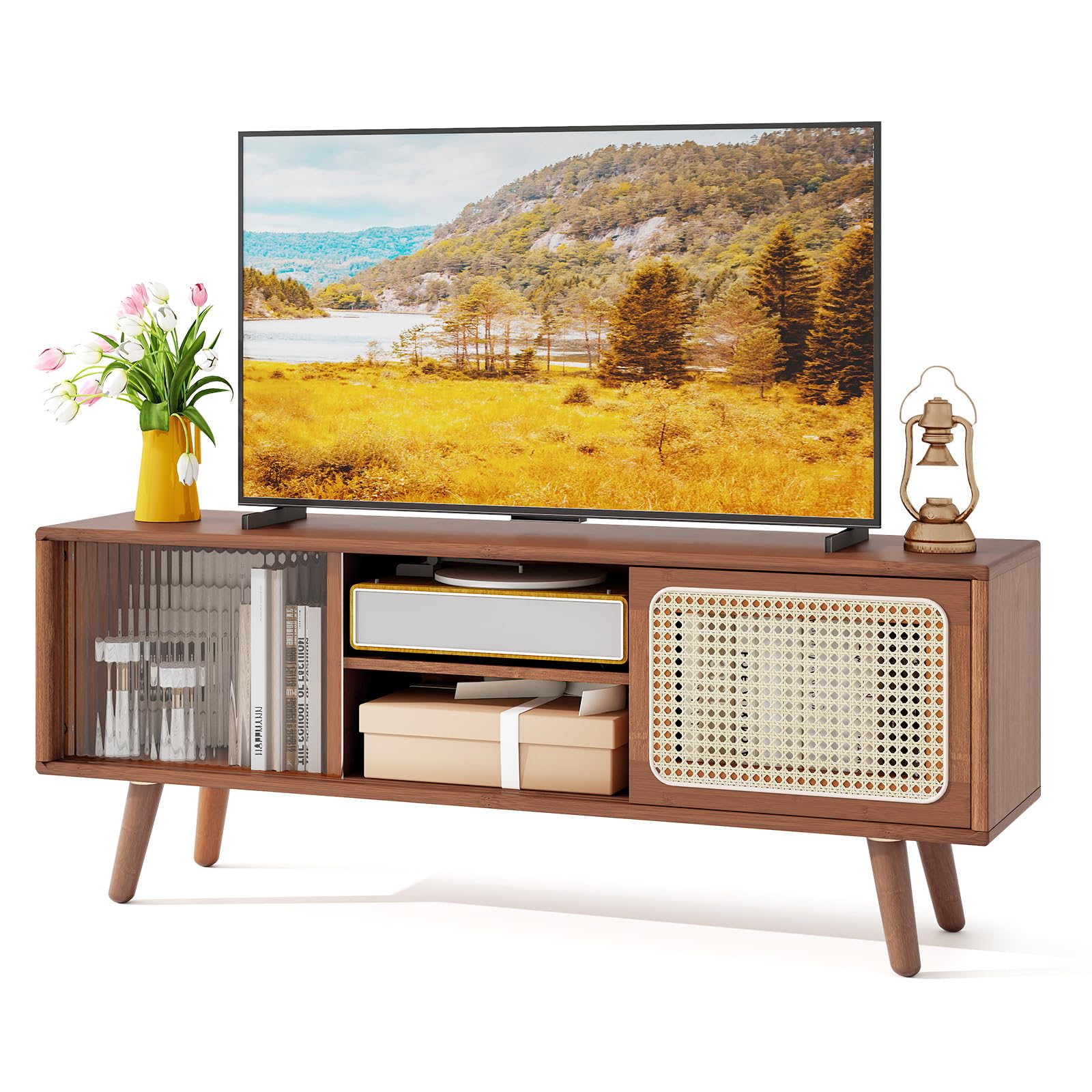 komfotteu-tv-schrank-aus-bambus-bis-65-zoll-mit-2-schubladen image 8