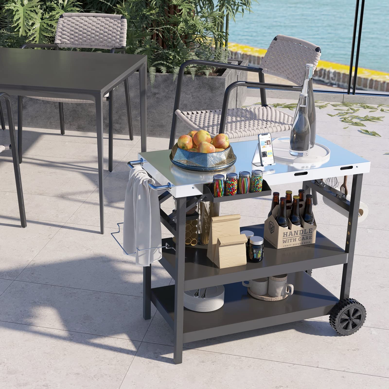komfotteu-grillwagen-klappbar-mit-edelstahl-arbeitsplatte-schwarz image 2