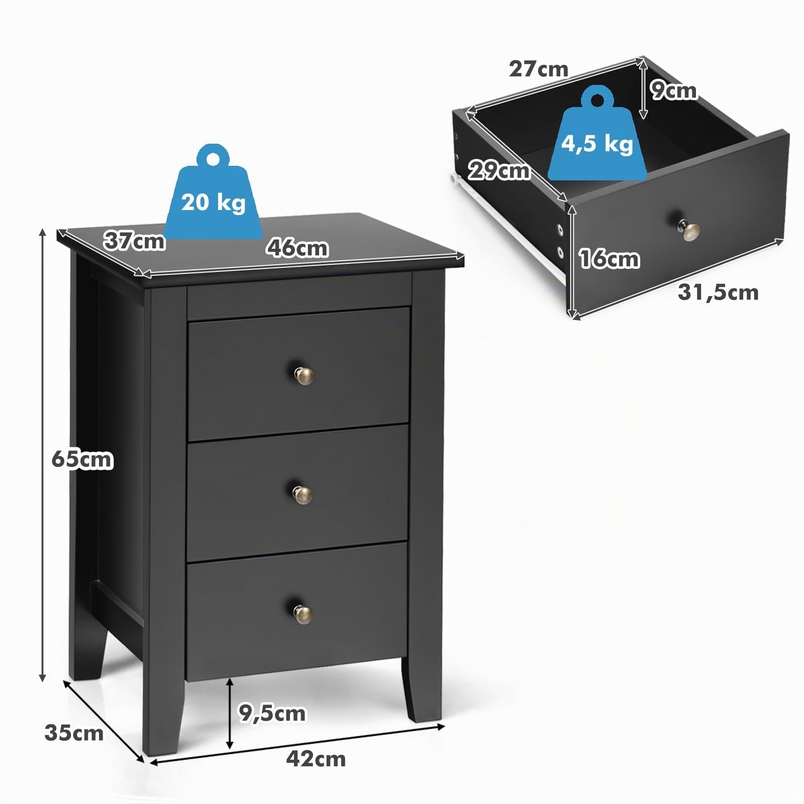 komfotteu-nachttisch-2er-set-3-schubladen-schwarz-46-x-37-x-65-cm image 3