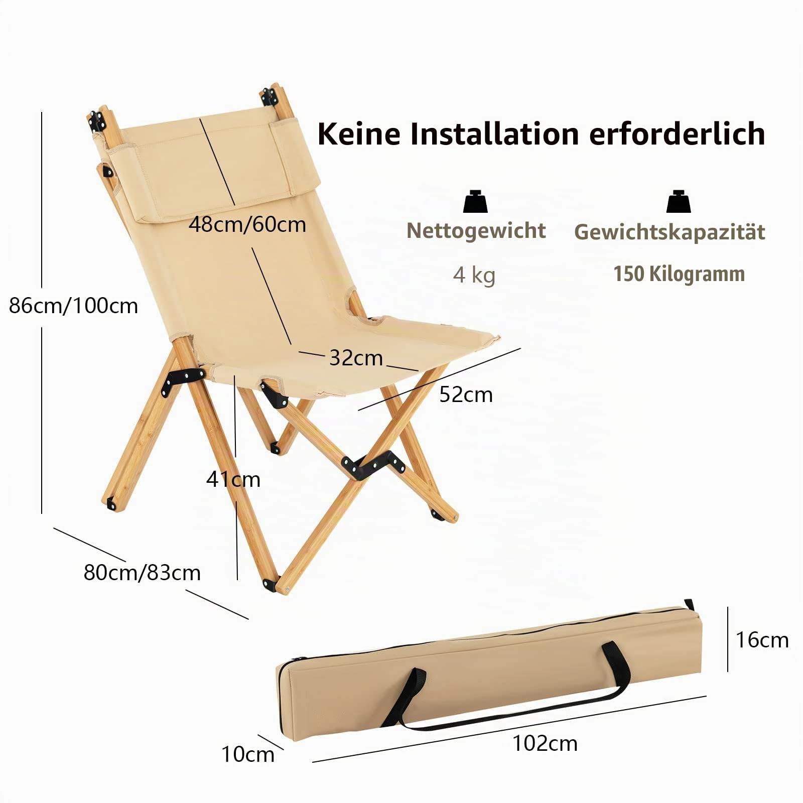 komfotteu-campingstuhl-bambus-klappbar-faltstuhl-verstellbar-bis-150-kg image 3