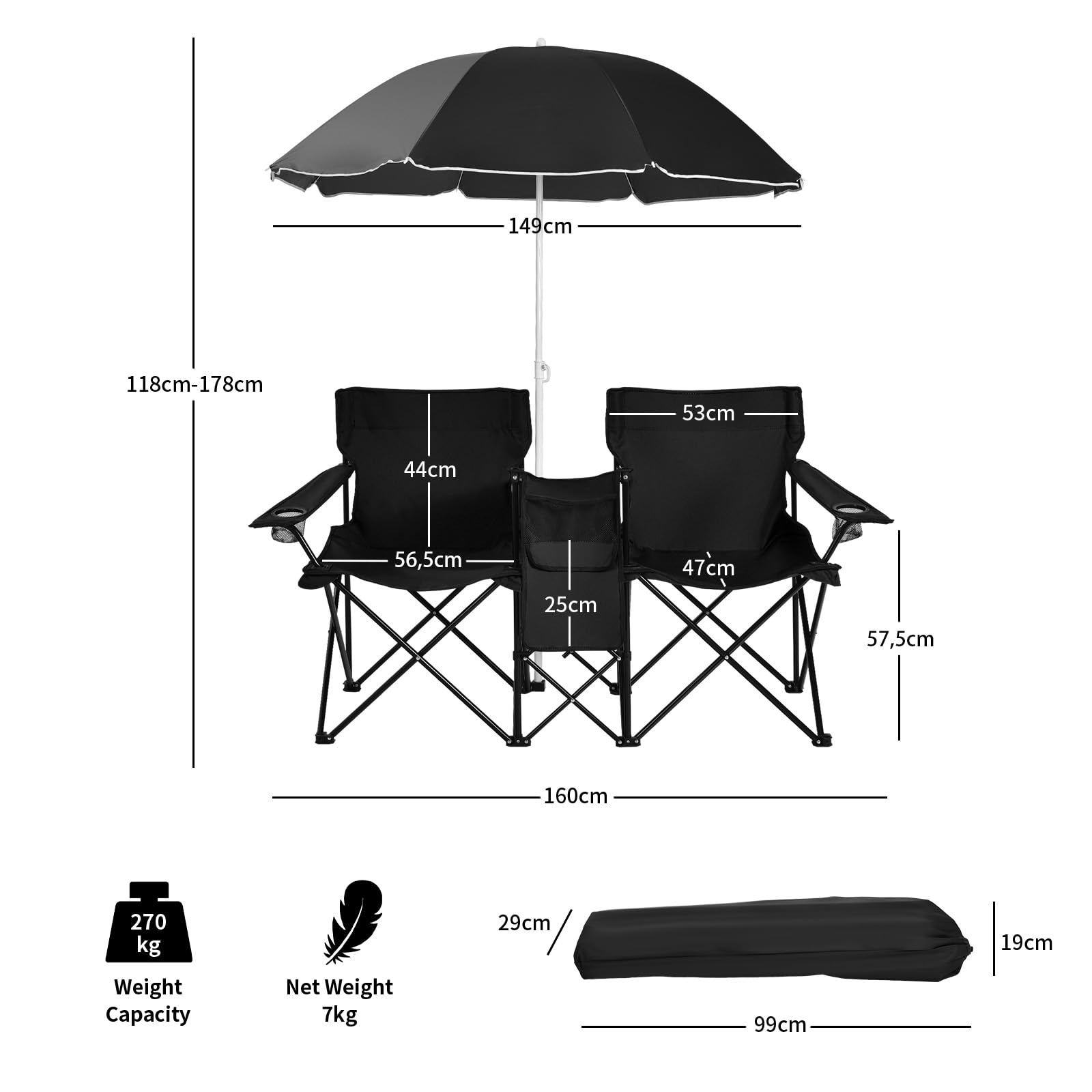 komfotteu-campingstuhl-klappbar-f-r-2-personen-mit-sonnendach-k-hltasche-und-sei image 3