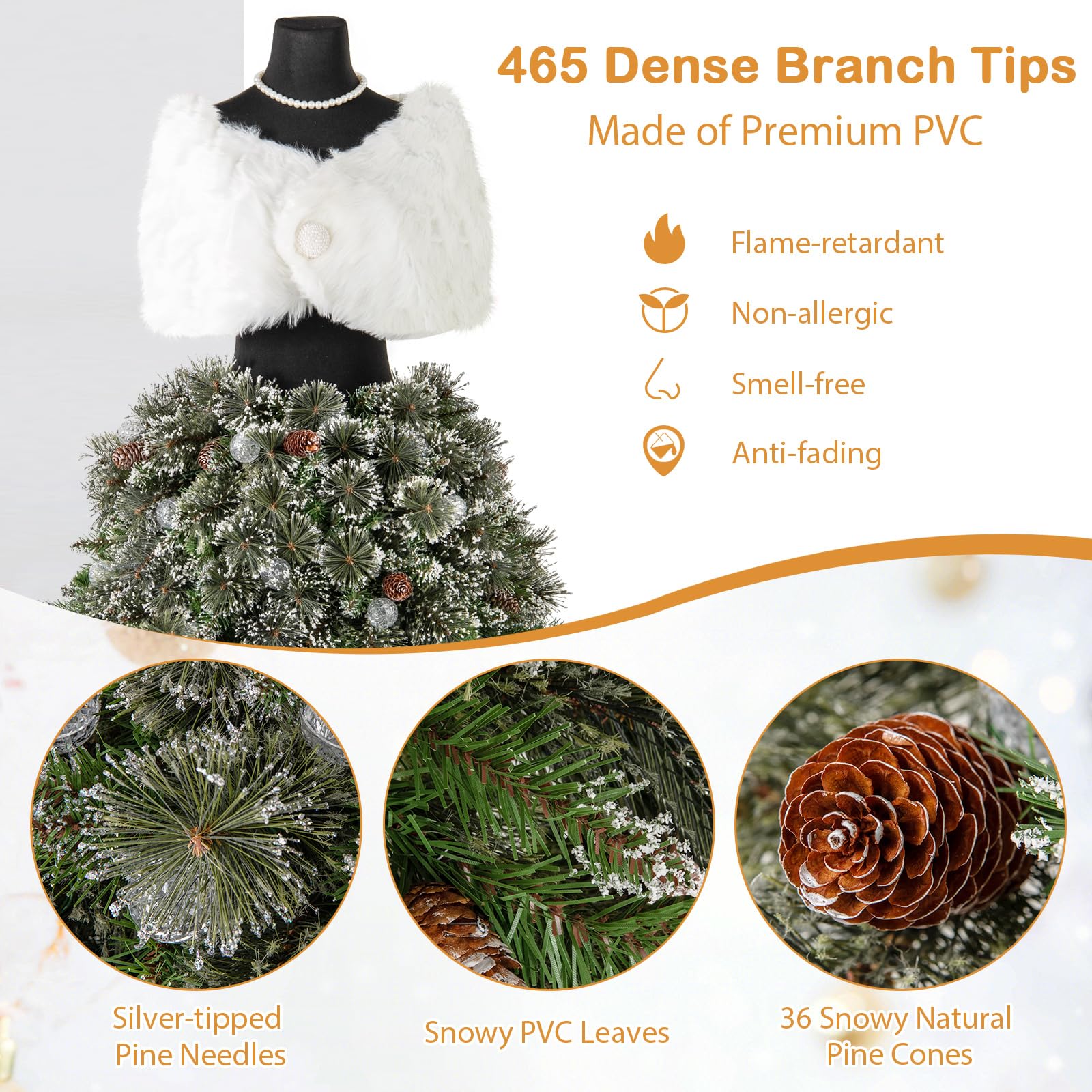 komfotteu-k-nstlicher-wei-er-weihnachtsbaum-mit-lichtern-und-metallst-nder image 3