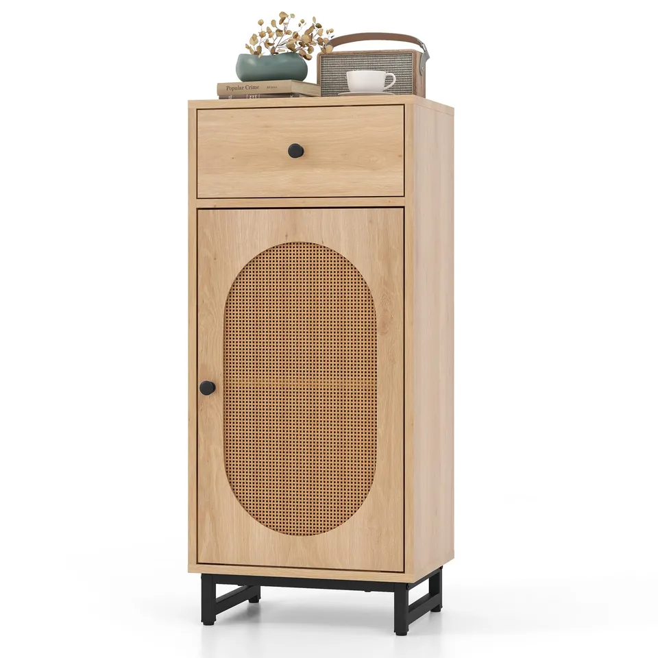 komfotteu-badezimmerschrank-mit-rattan-t-r-schublade-und-kippschutz-holz image 1