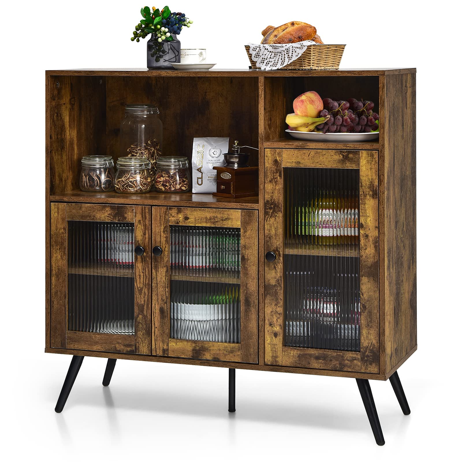 komfotteu-buffet-sideboard-mit-3-glast-ren-100x39-5x100-cm-braun image 1