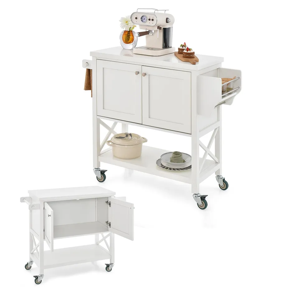 komfotteu-servierwagen-wei-100x38x87-cm-mit-schrank-und-rollen image 1