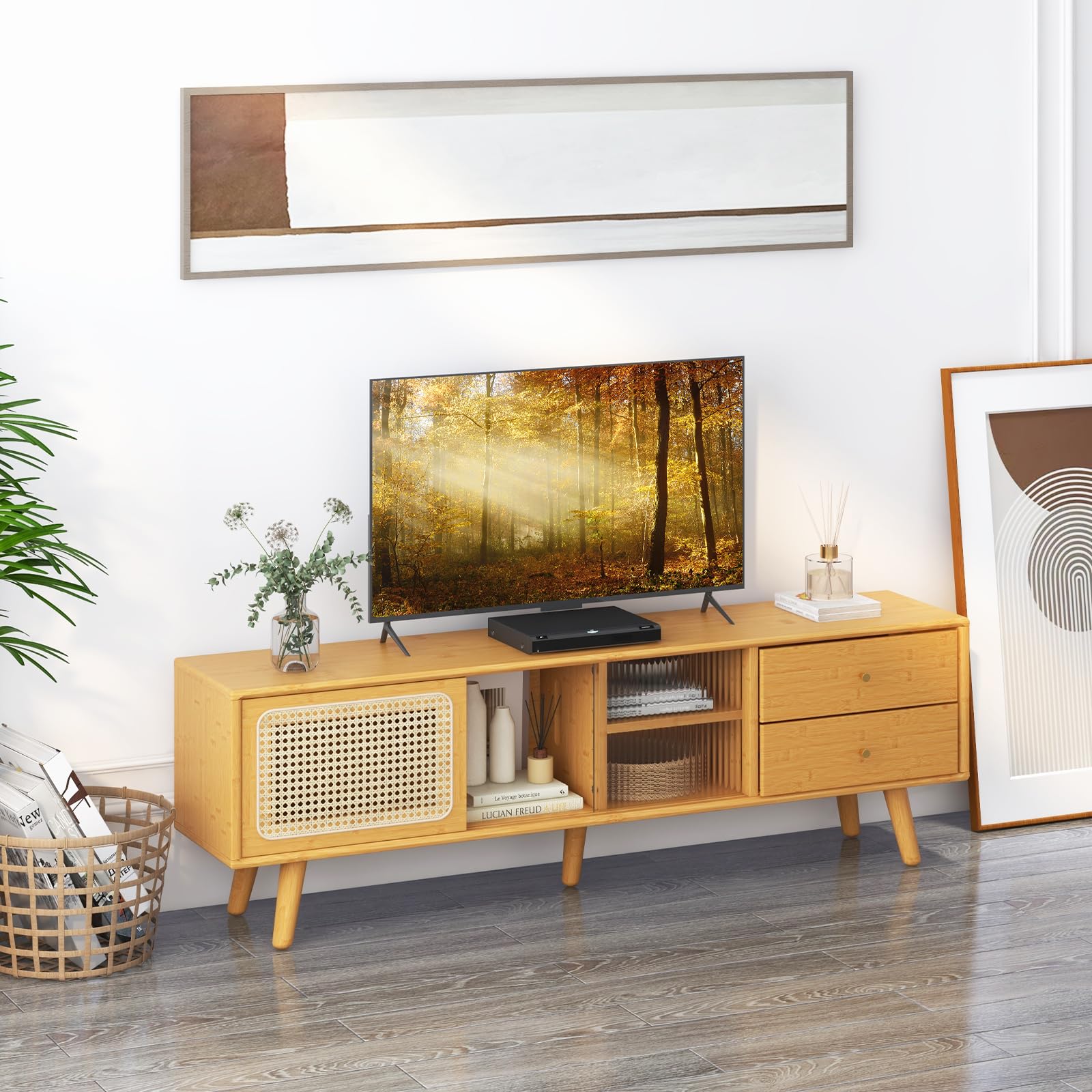 komfotteu-tv-schrank-aus-bambus-bis-65-zoll-mit-2-schubladen image 7
