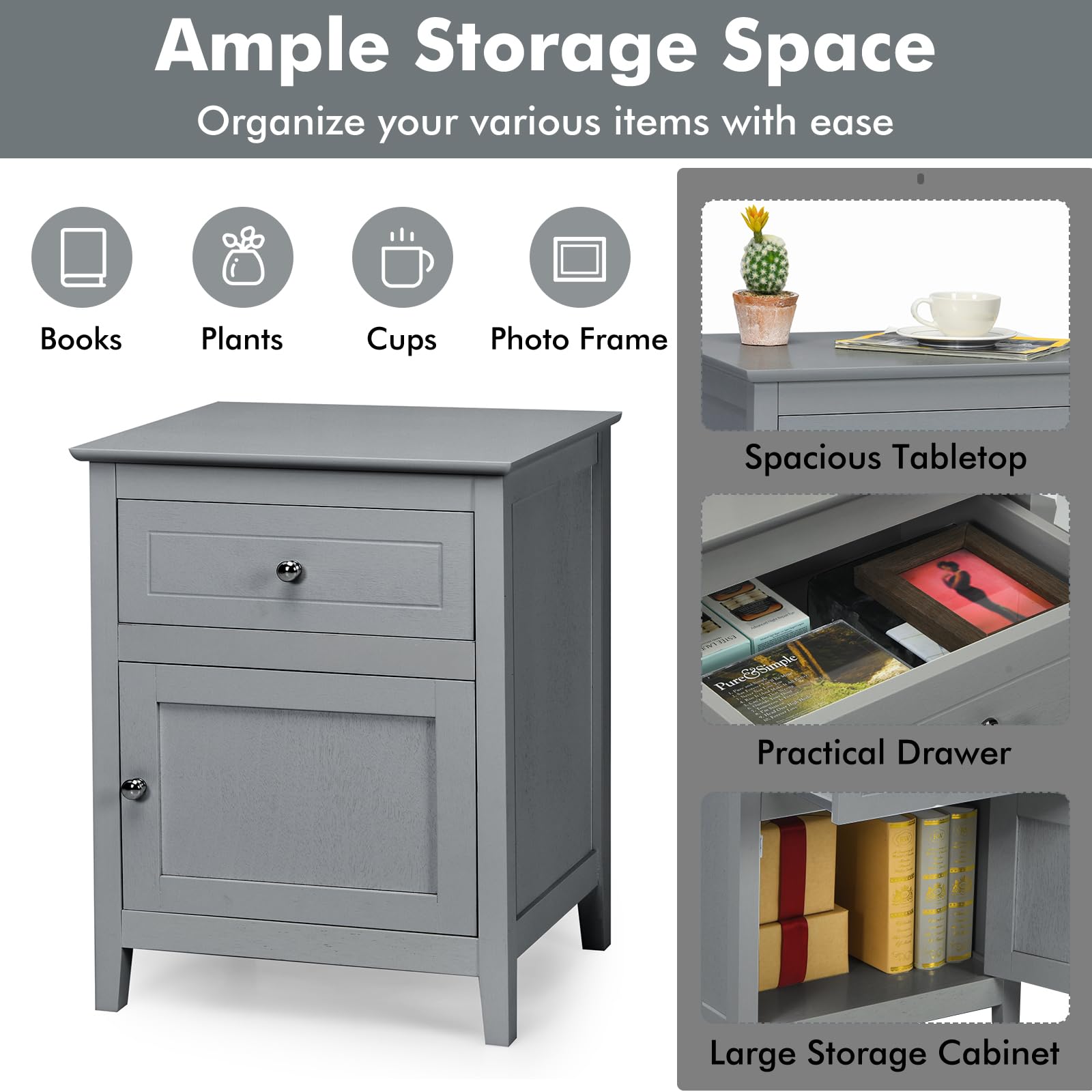 komfotteu-nachttisch-aus-holz-2er-set-grau-mit-schublade-schrank image 3