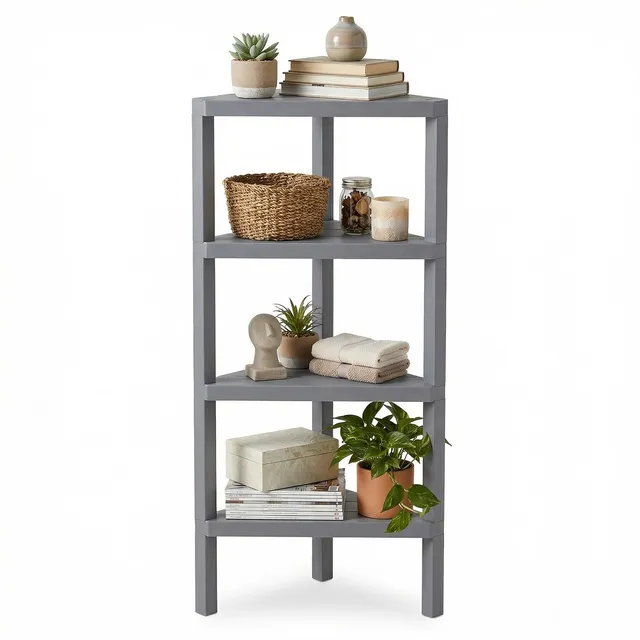 komfotteu-eckregal-4-ebenen-eckregal-kunststoff-46-x-33-x-99-cm-grau image 1