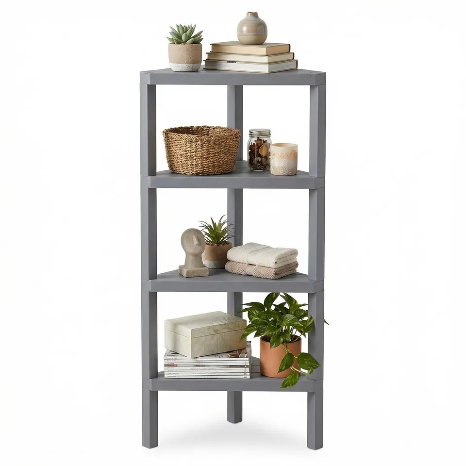 komfotteu-eckregal-4-ebenen-eckregal-kunststoff-46-x-33-x-99-cm-grau image 1