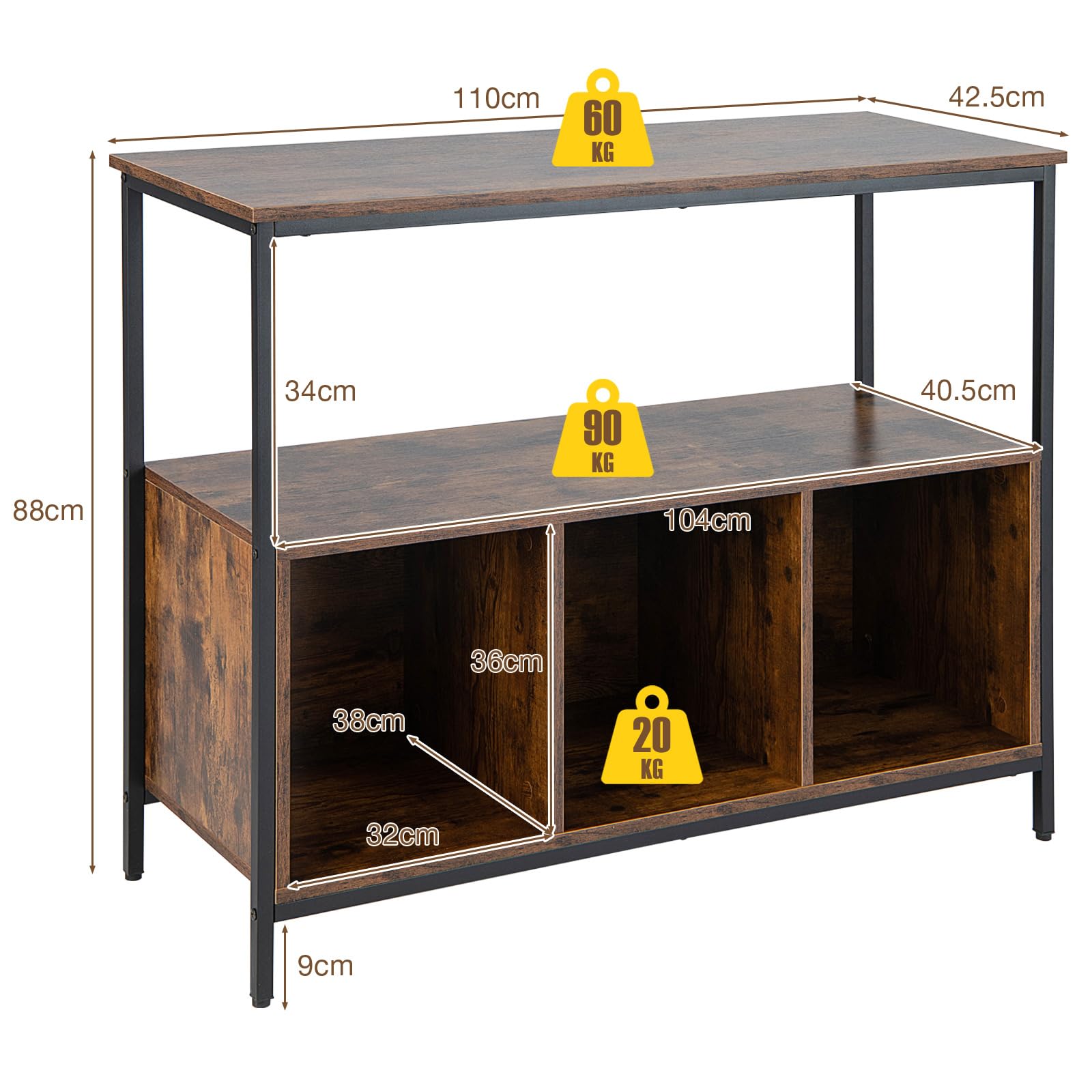 komfotteu-sideboard-kommode-holz-metall-mit-3-f-chern image 3