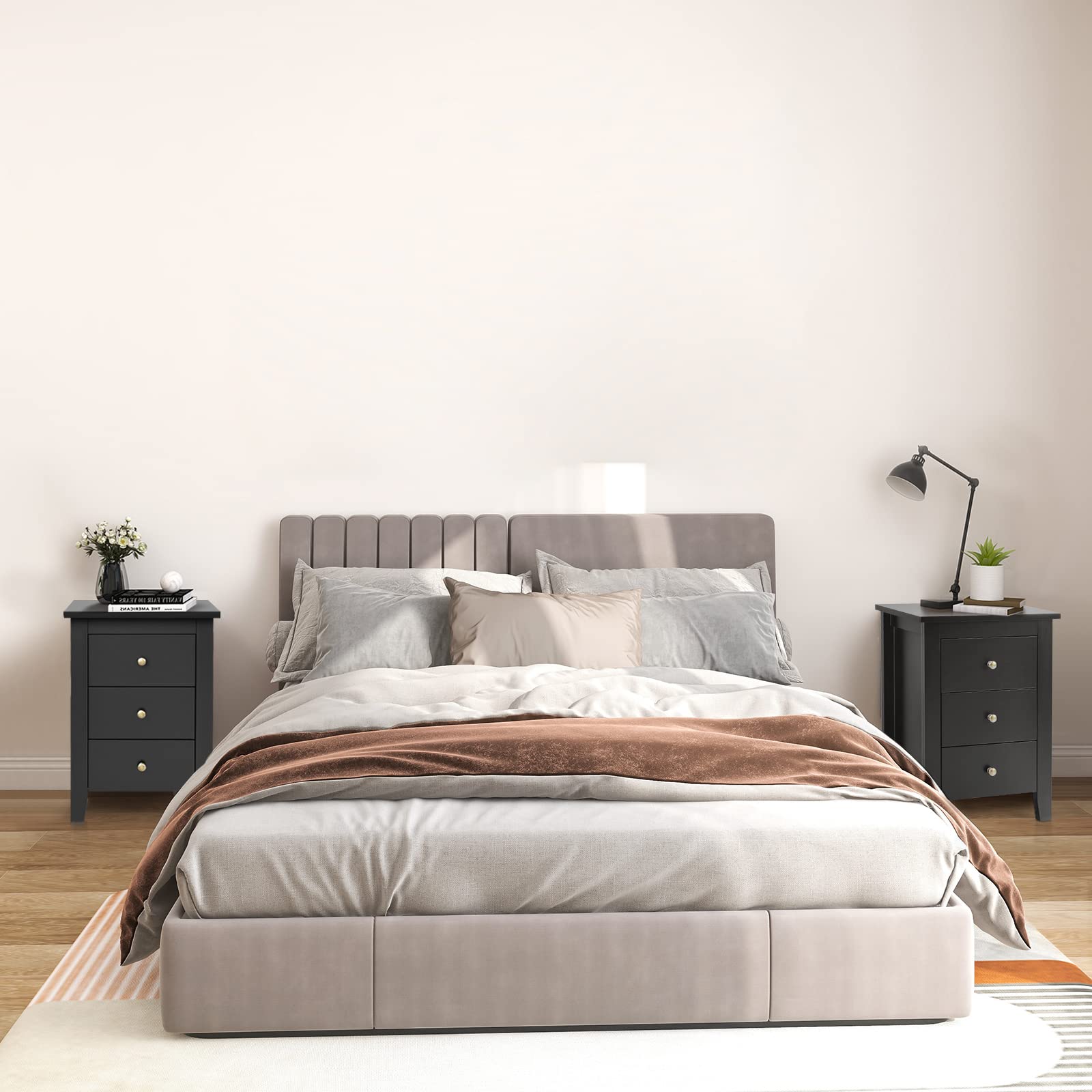 komfotteu-nachttisch-2er-set-3-schubladen-schwarz-46-x-37-x-65-cm image 2