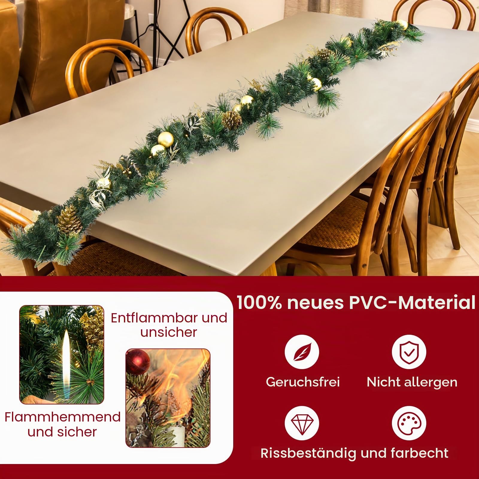 komfotteu-weihnachtsgirlande-270-cm-mit-50-leds-und-timer-tanne-gold image 5