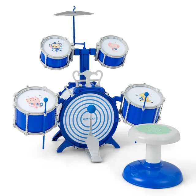 komfotteu-jazz-schlagzeug-f-r-kinder-ab-3-jahren-5-trommeln-mit-hocker-blau image 1