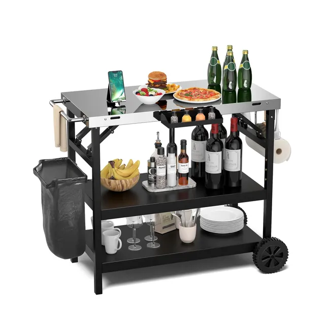 komfotteu-grillwagen-klappbar-mit-edelstahl-arbeitsplatte-schwarz image 1