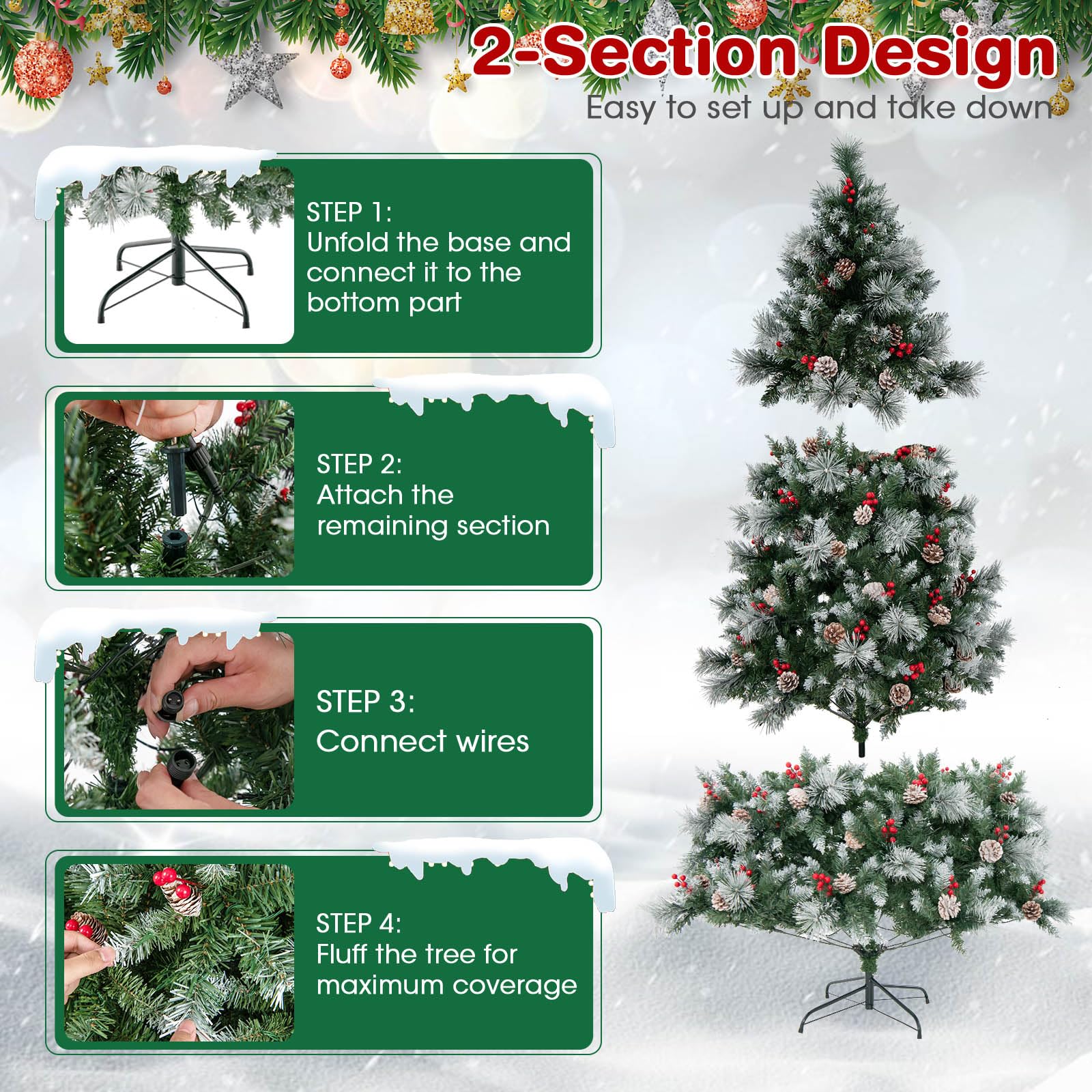 komfotteu-k-nstlicher-weihnachtsbaum-215-cm-mit-400-led-4-farben-kiefer-beeren-s image 5