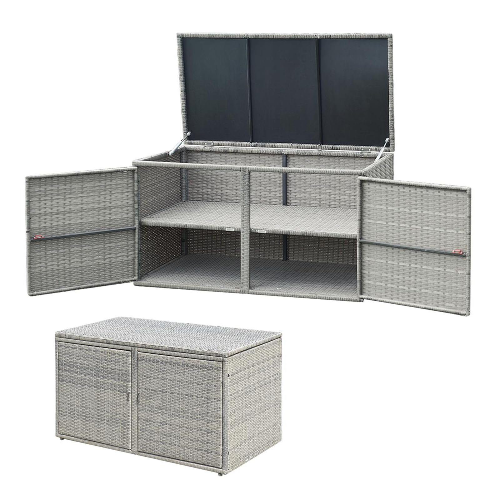 komfotteu-rattan-auflagenbox-aufbewahrungstruhe-g-rtnerschrank-2-st-ckig-grau image 1
