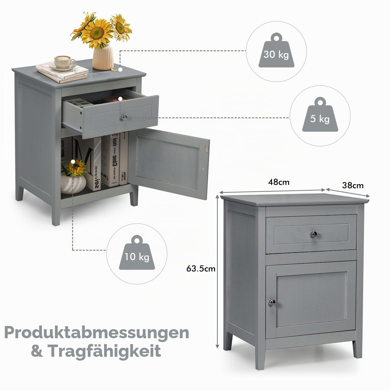 komfotteu-nachttisch-aus-holz-2er-set-grau-mit-schublade-schrank image 5