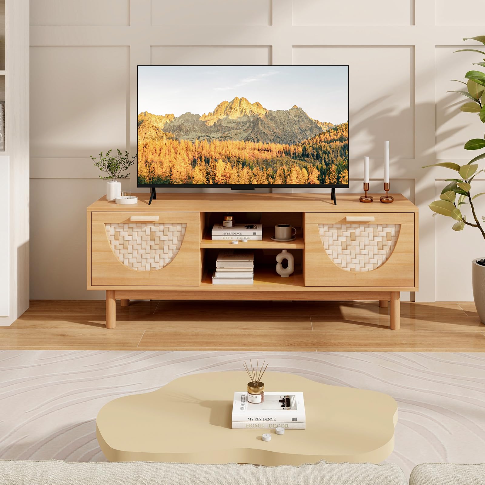 komfotteu-fernsehtisch-tv-schrank-holz-120x35x45-5-cm-f-r-tv-bis-55-zoll-mit-bam image 2