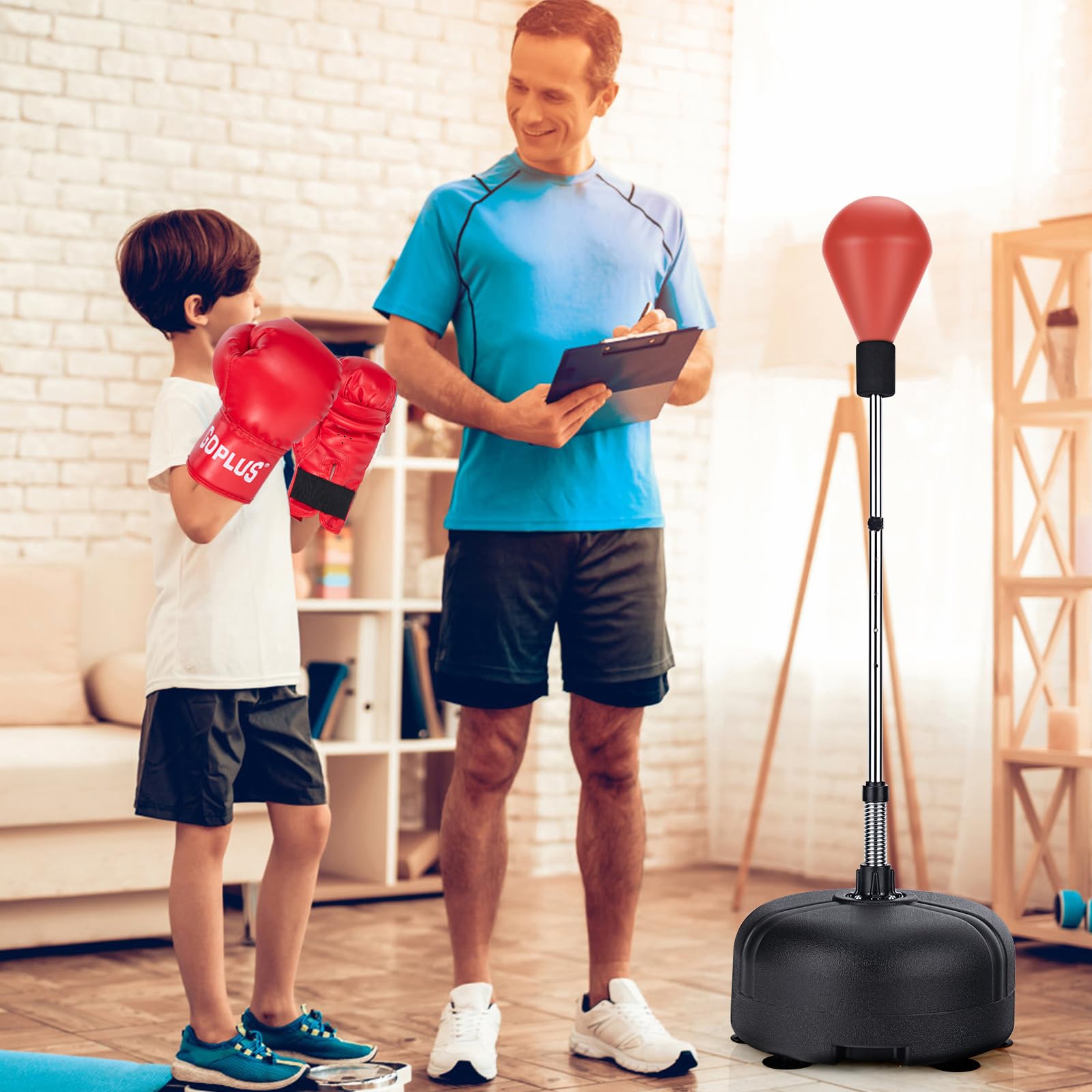 komfotteu-standboxsack-punchingball-auf-standfu-140-158-cm-mit-boxhandschuhen image 2